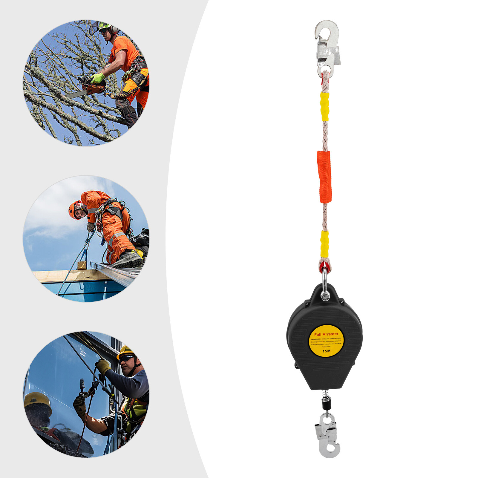 Black 15M Self Retracting Lifeline Lanyard Fall Arrester Fall Protection w/ Hook