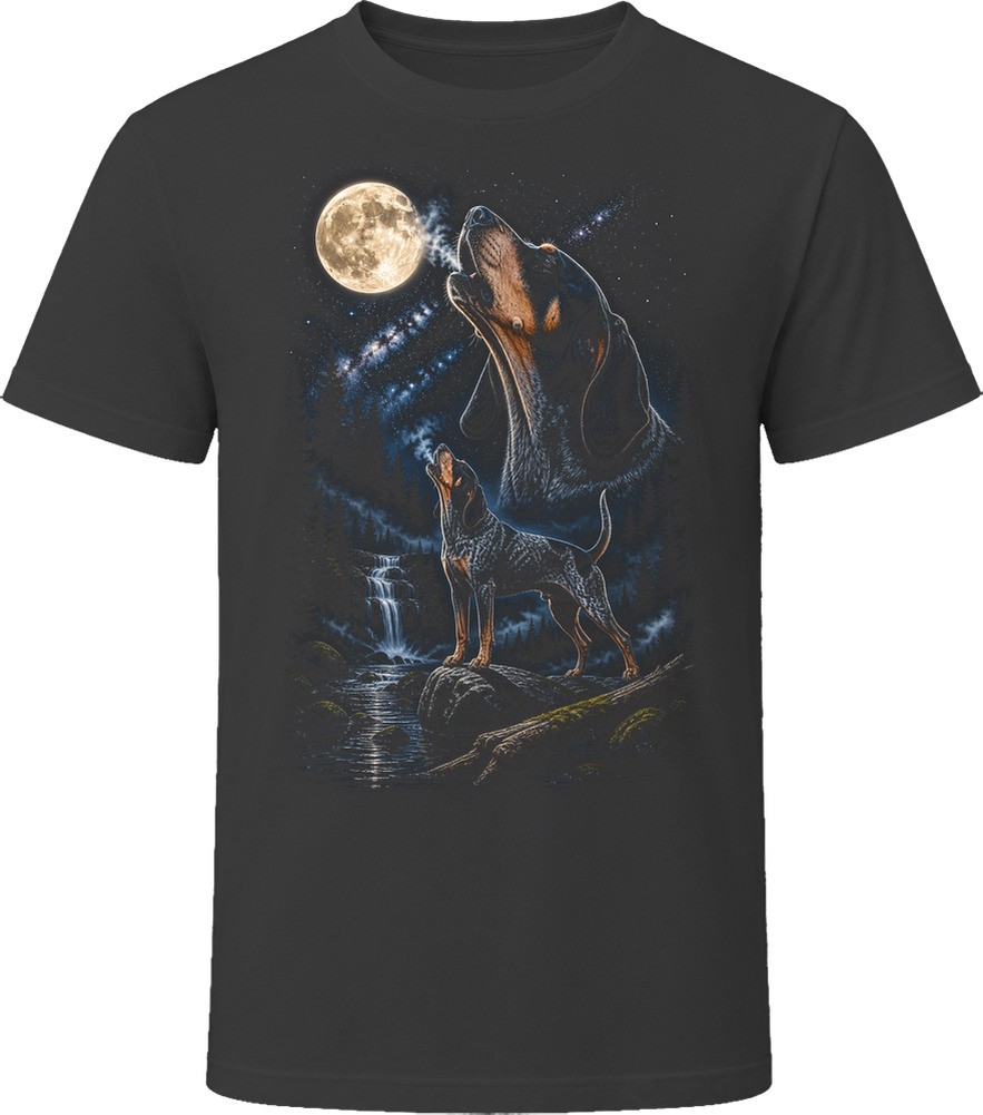 Bluetick Coonhound Dog Howling at the Moon T Shirt