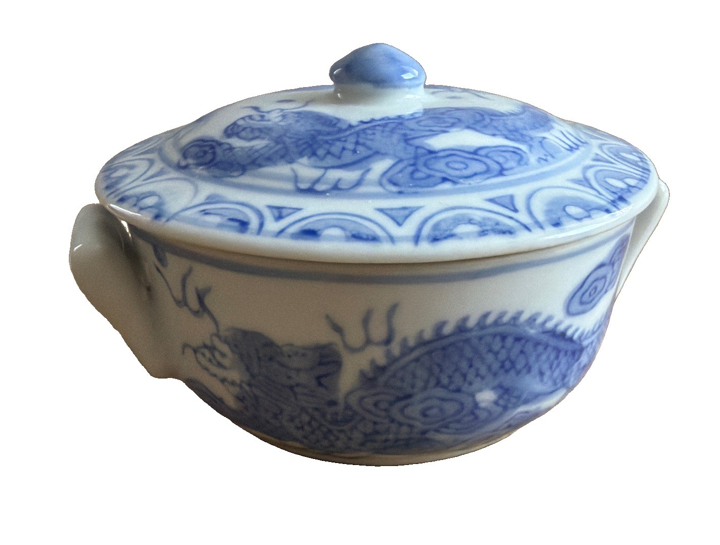Chinese Small Porcelain Serving Dragon Blue & White