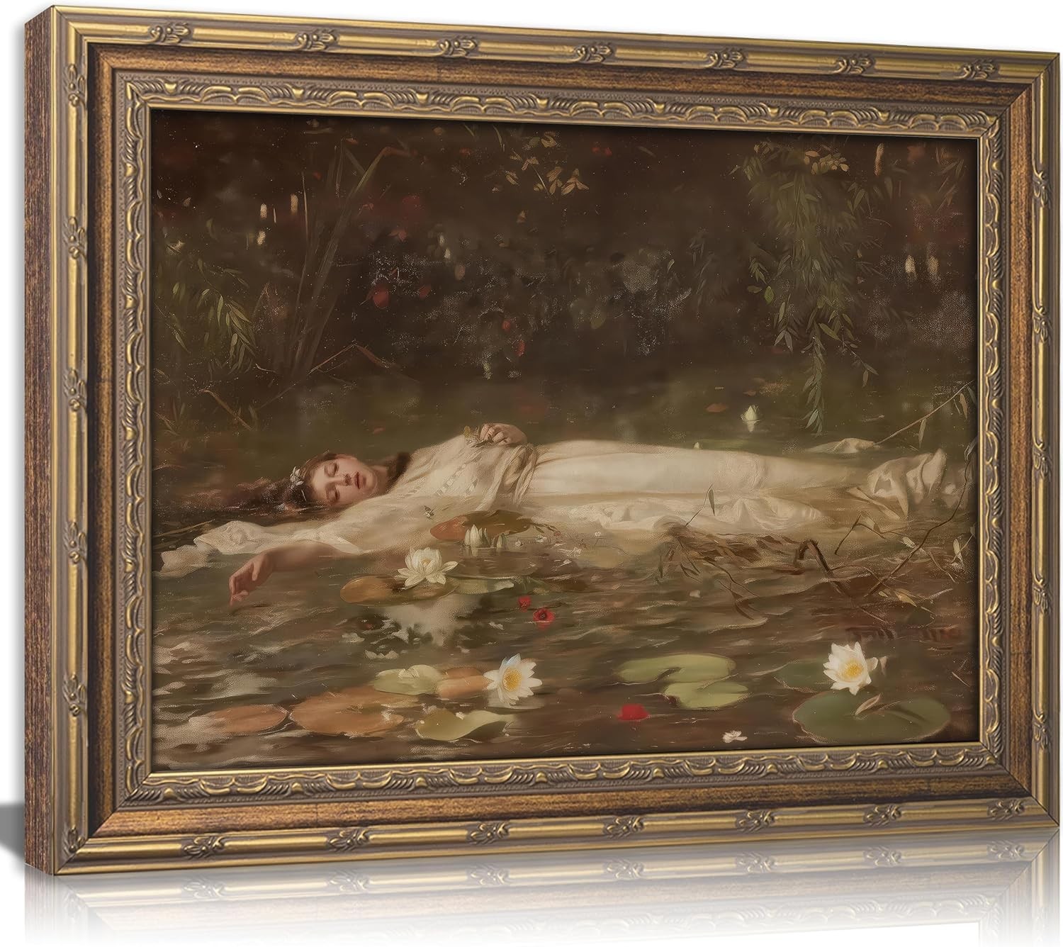 Vintage Gold Framed Ophelia Wall Art, Romantic Victorian Gothic Oil Painting Can Vintage Gold Framed Ophelia Wall Art, Romantic Victorian Gothic Oil Painting Can