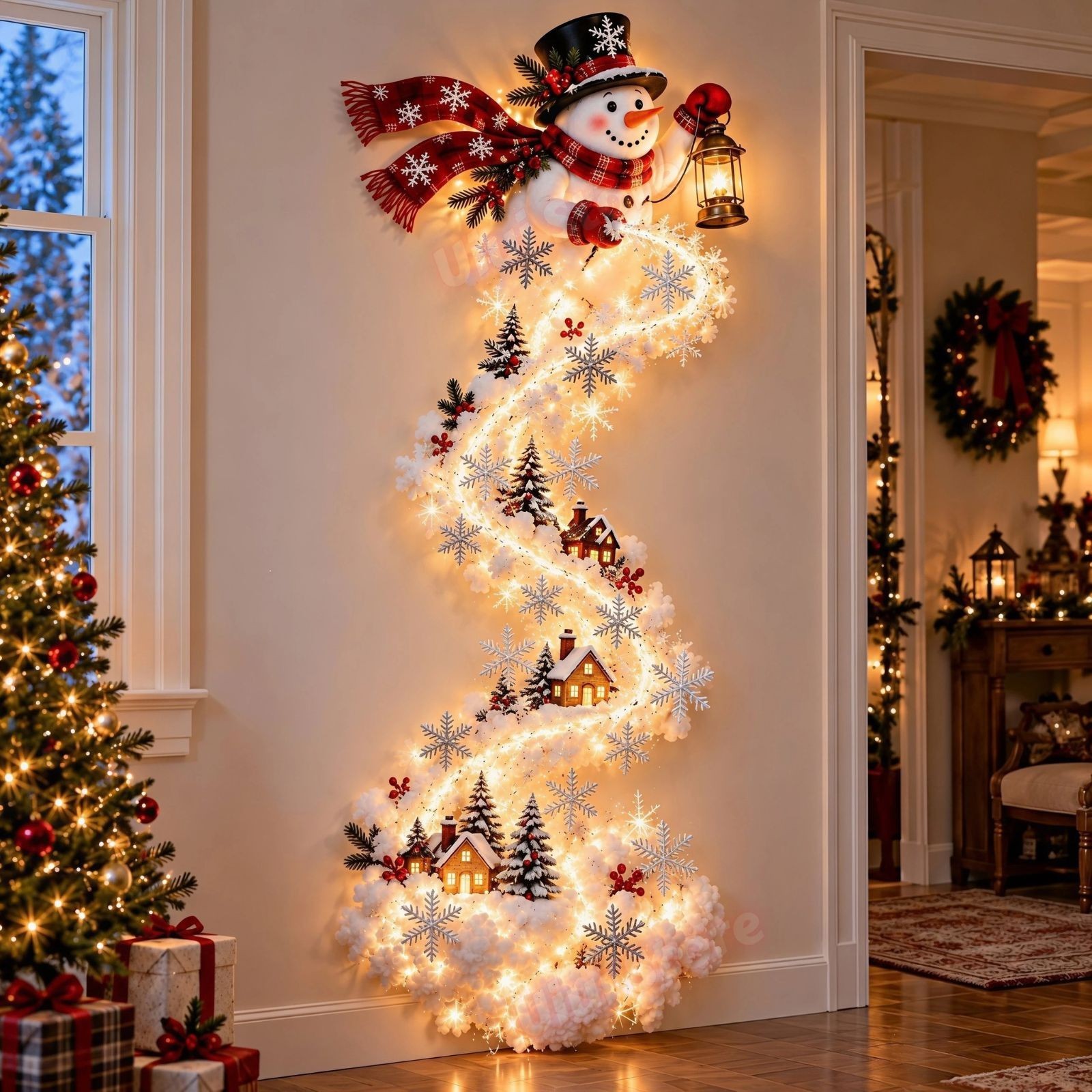 Christmas LED Wall Trail Light Santa Claus  Sleigh Reindeer Hanging Party Decore