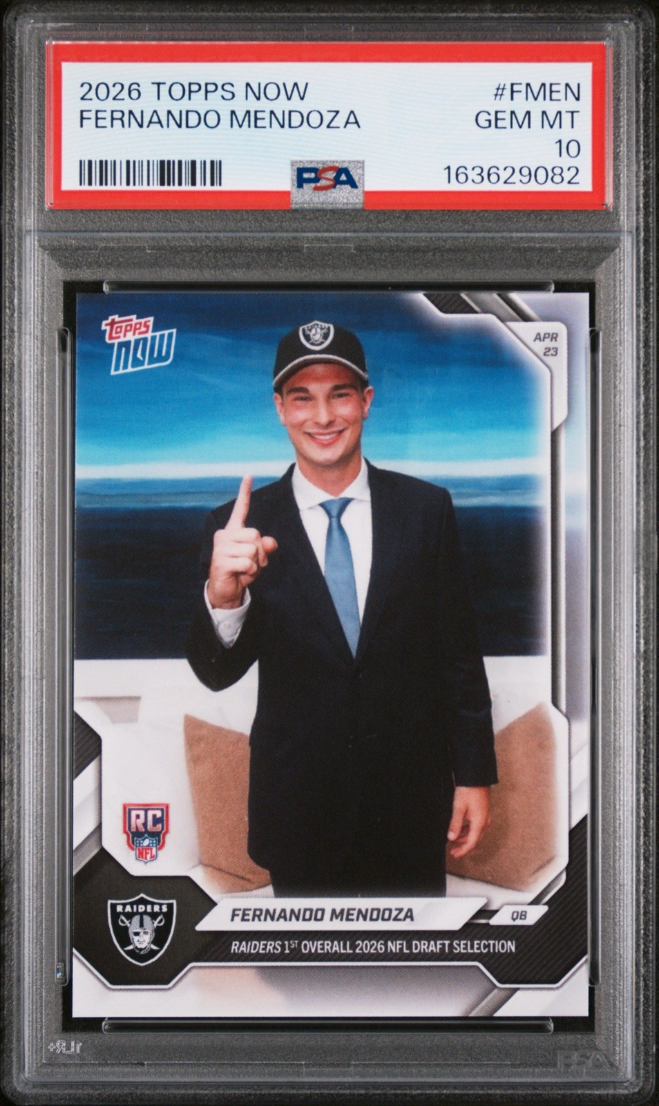 2026 Topps Now FERNANDO MENDOZA 1st RC #FMEN PSA 10 Gem Mint Rookie Raiders 2026 Topps Now FERNANDO MENDOZA 1st RC #FMEN PSA 10 Gem Mint Rookie Raiders