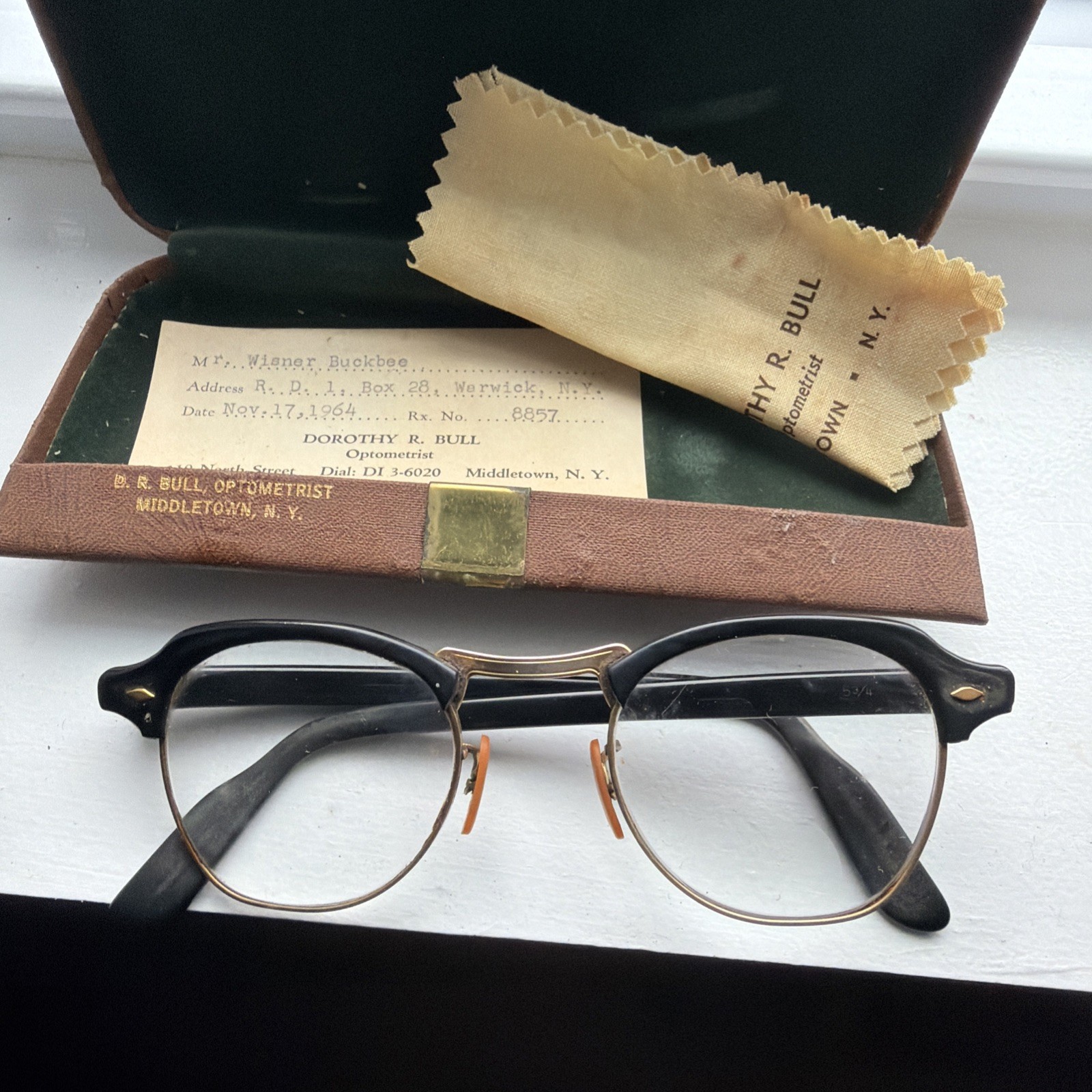 Vintage 1964 22-46mm - 5 3/4 Thick Black Eyeglasses USA 12k gold