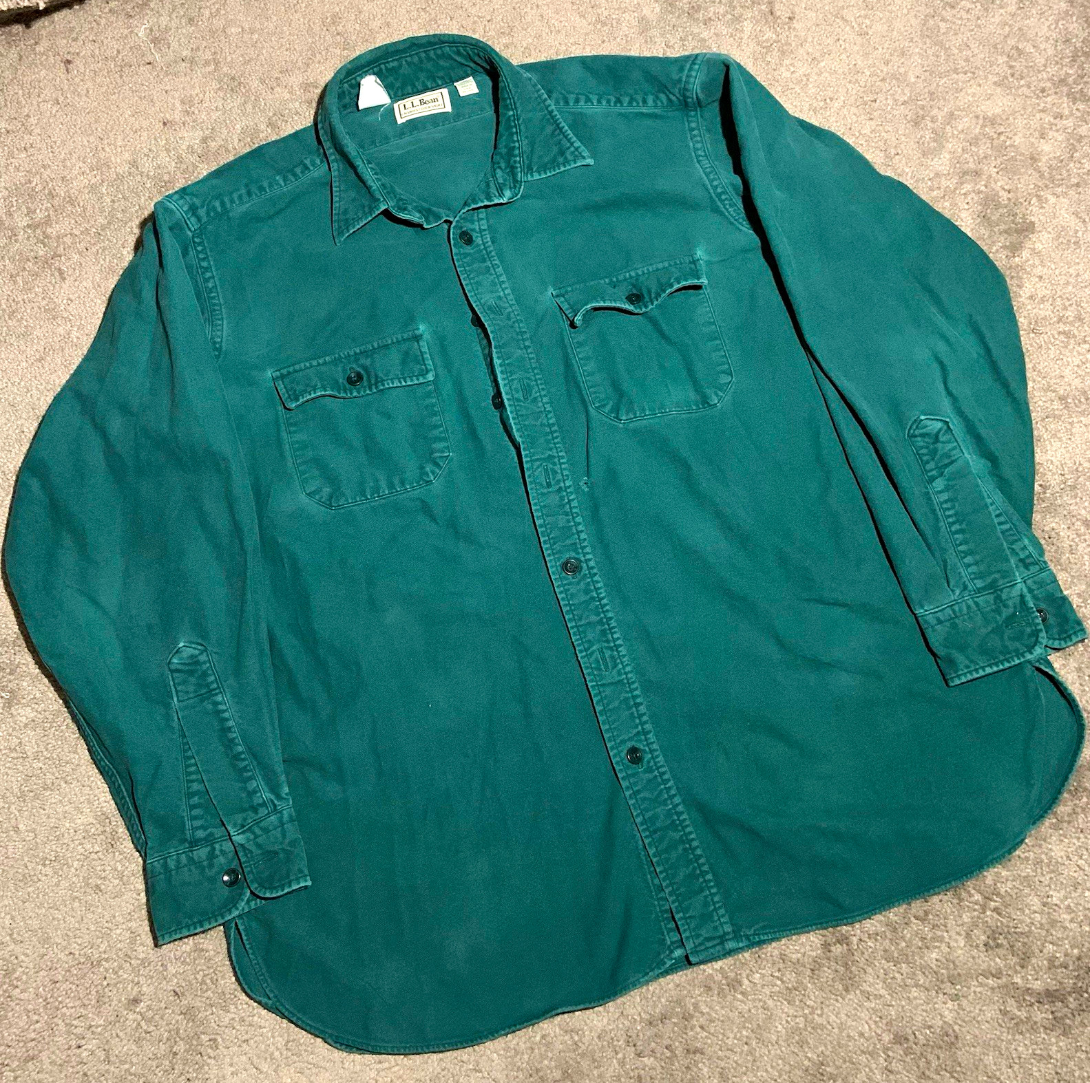 Vintage LL Bean Chamois Cloth Shirt Sz Tall 17 1/2 Green Outdoors Flannel USA