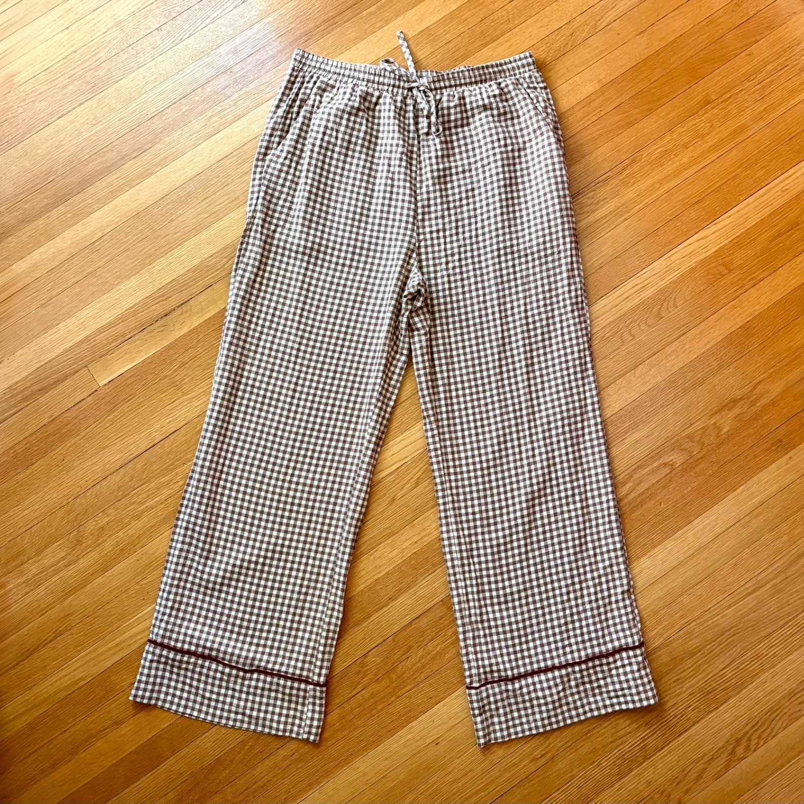 Marea by Liz Joy Brown Gingham Cotton Flannel Pajama Pants M Wide Leg Loungewear Marea by Liz Joy Brown Gingham Cotton Flannel Pajama Pants M Wide Leg Loungewear