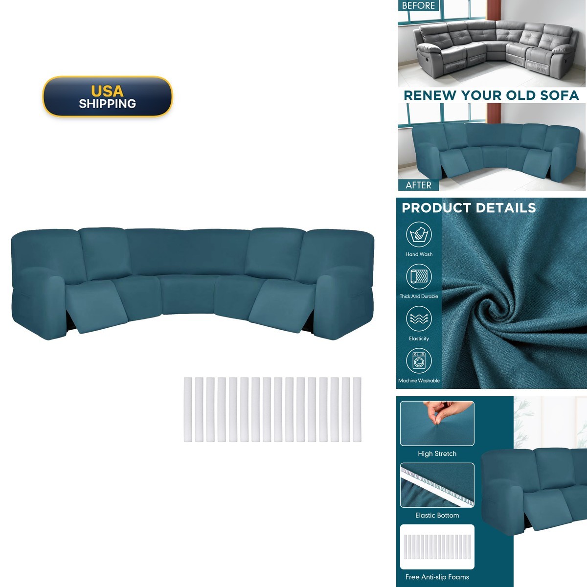 Peryiter 7 Pcs L Shape Sectional Recliner Sofa Covers 5 Seat Sectional Couch Peryiter 7 Pcs L Shape Sectional Recliner Sofa Covers 5 Seat Sectional Couch