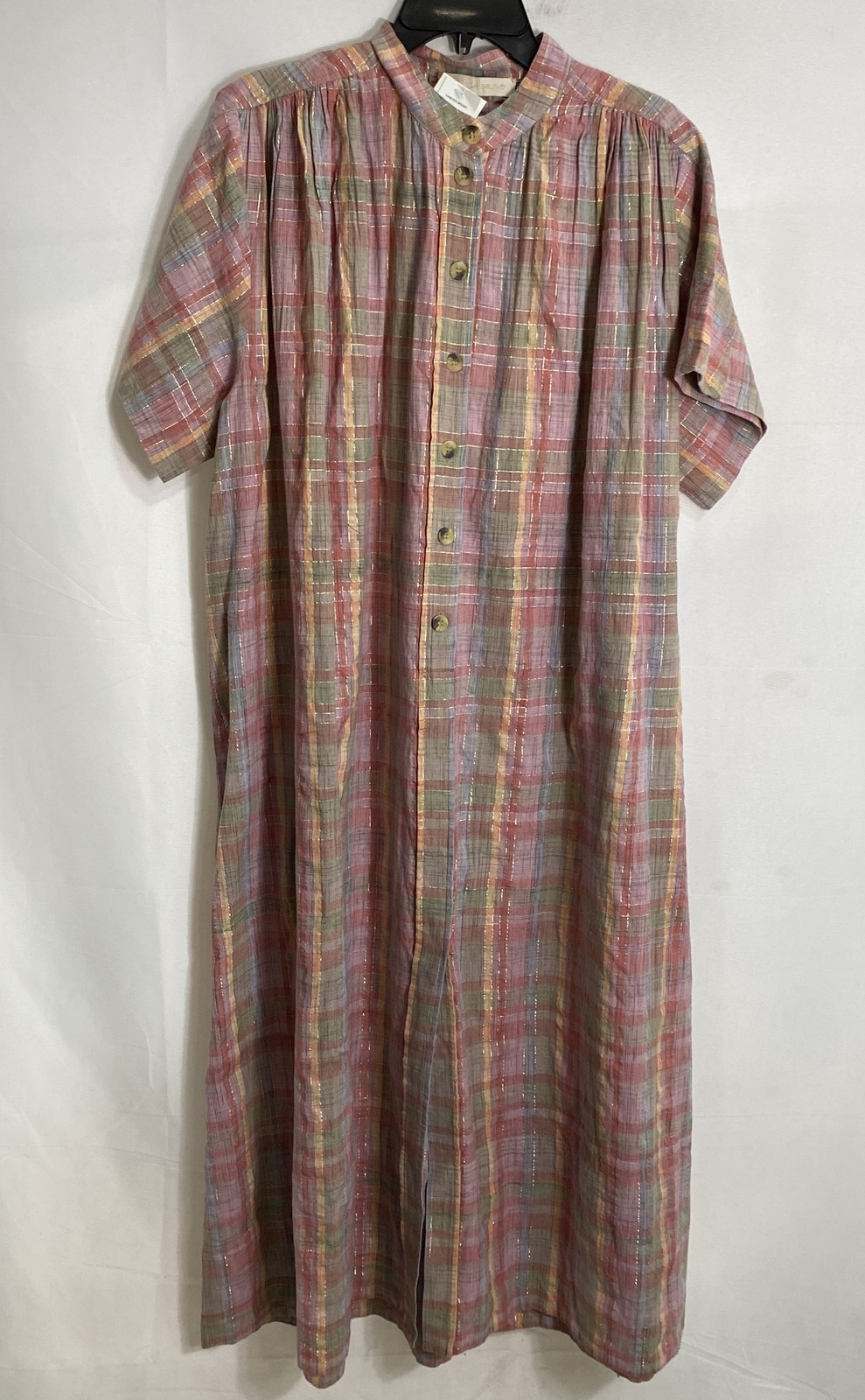 Vanessa Bruno Women\'s Ciao Multicolor Plaid Metallic Cotton Shirt Dress NWT Sz M