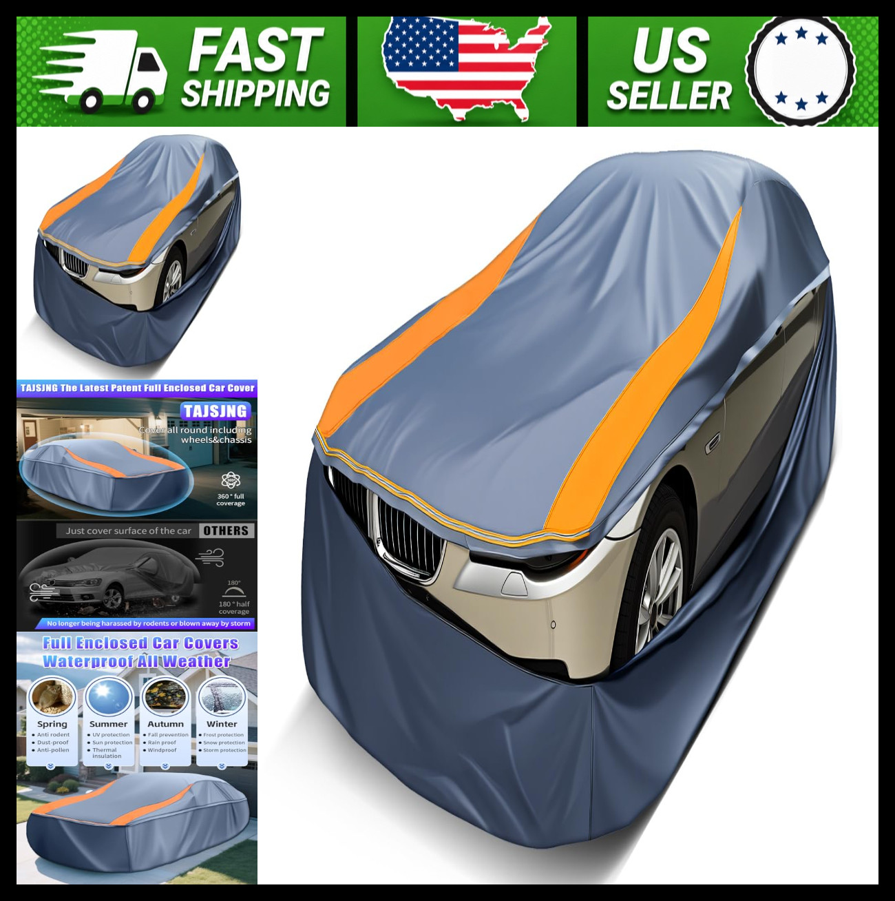 Full Enclosed Car Cover for Sedans & Coupes, Universal Fit 189-200 in