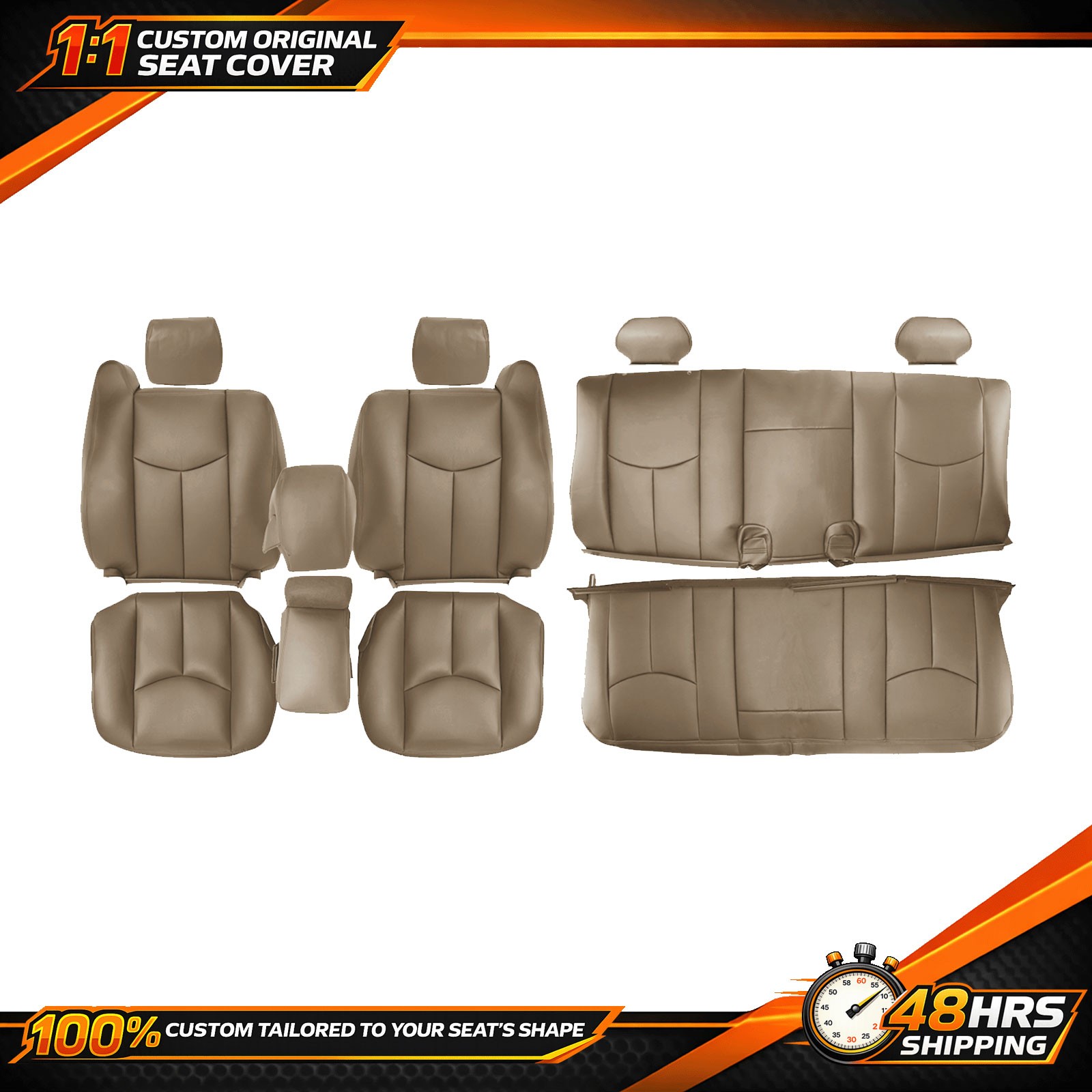 2003 - 2007 For Chevy Silverado 1500 Front & Rear Bench Leather Seat Cover TAN