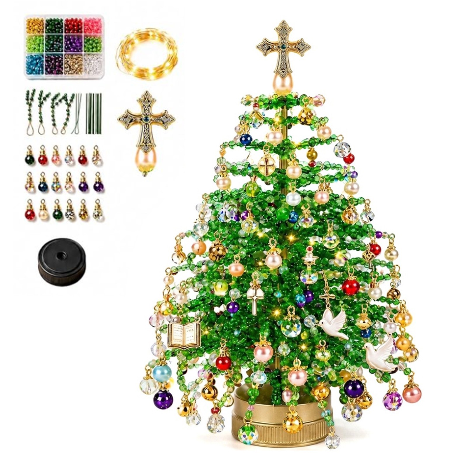 DIY Beaded Christmas Tree Kit with Lights, 3D Crystal Craft for Adults