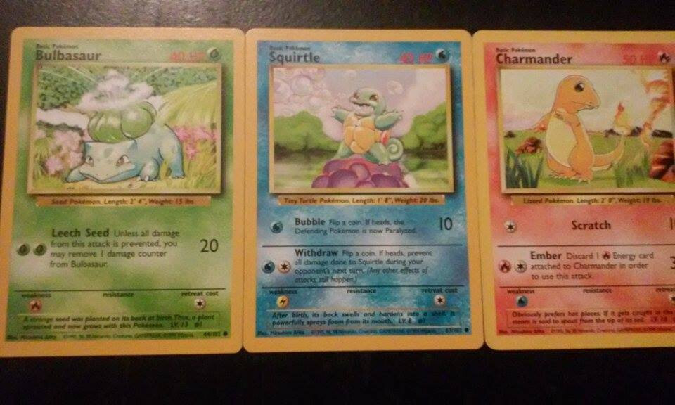 Starter pokemon cards Charmander Squirtle Bulbasaur Base Set  Fan favorites NM