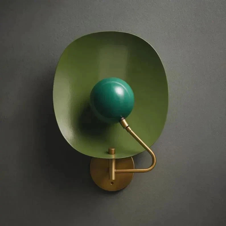 Modern Green Wall Sconce Mid Century Light Brass Dome Wall Lamp Unique Fixture