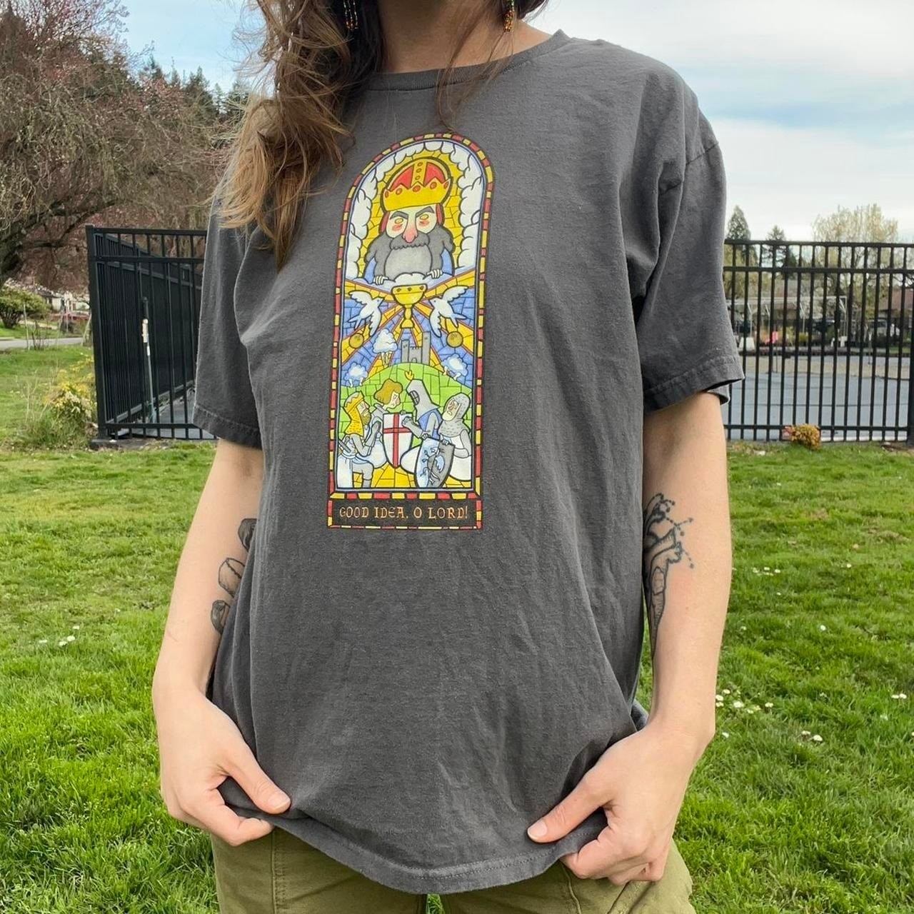 Vintage 90s Stained Glass Graphic T-Shirt Good Idea O Lord Vintage 90s Stained Glass Graphic T-Shirt Good Idea O Lord