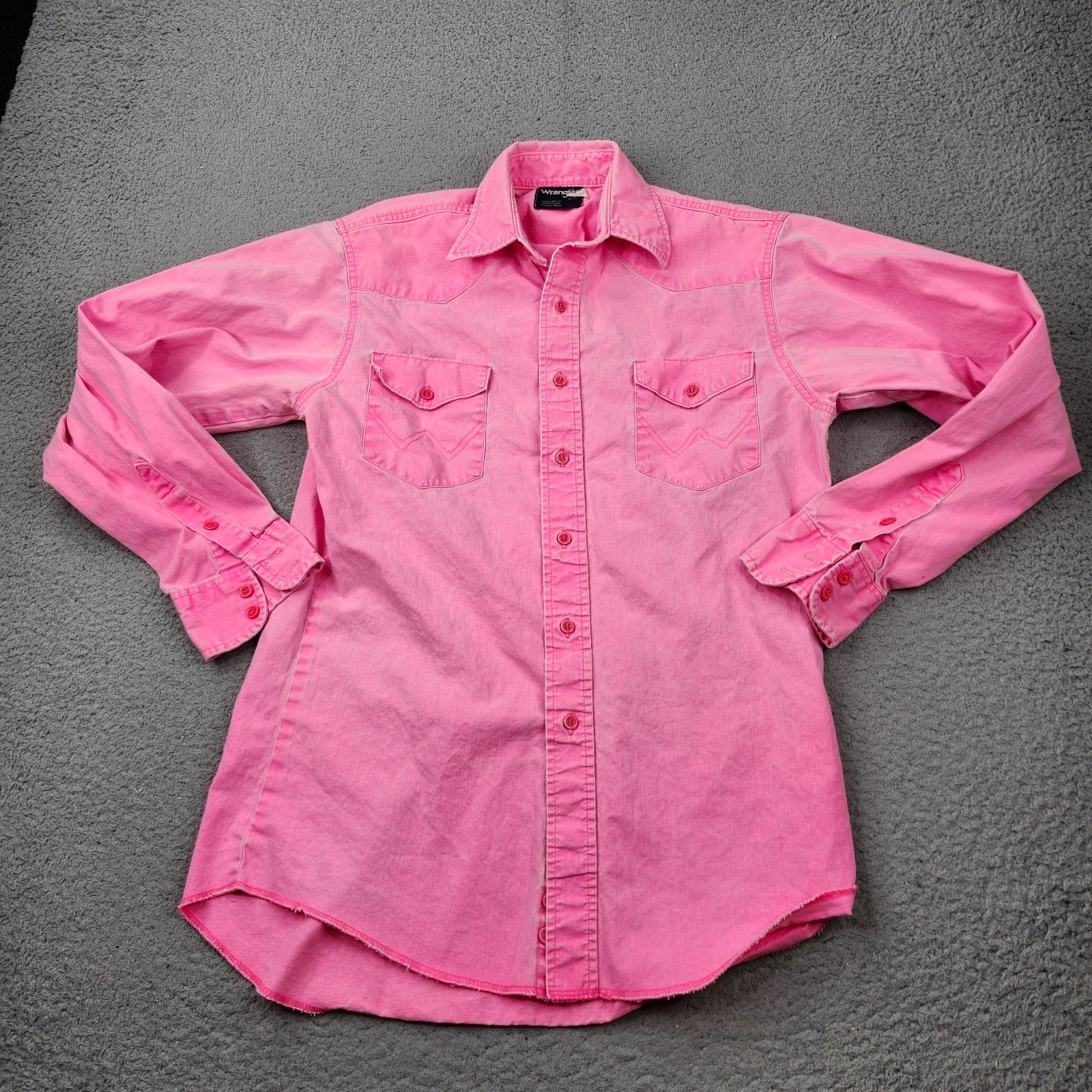 Vintage Wrangler X-Long Tails Brushpopper Shirt Mens 15-33 Pink Button Up Cotton Vintage Wrangler X-Long Tails Brushpopper Shirt Mens 15-33 Pink Button Up Cotton