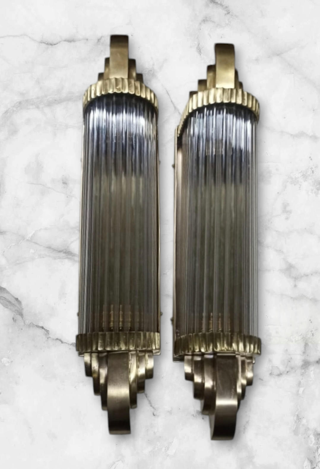 1 VINTAGE ART DECO GLASS ROD BRASS WALL LIGHT FIXTURE WALL SCONCE SKYSCRAPER #27 1 VINTAGE ART DECO GLASS ROD BRASS WALL LIGHT FIXTURE WALL SCONCE SKYSCRAPER #27