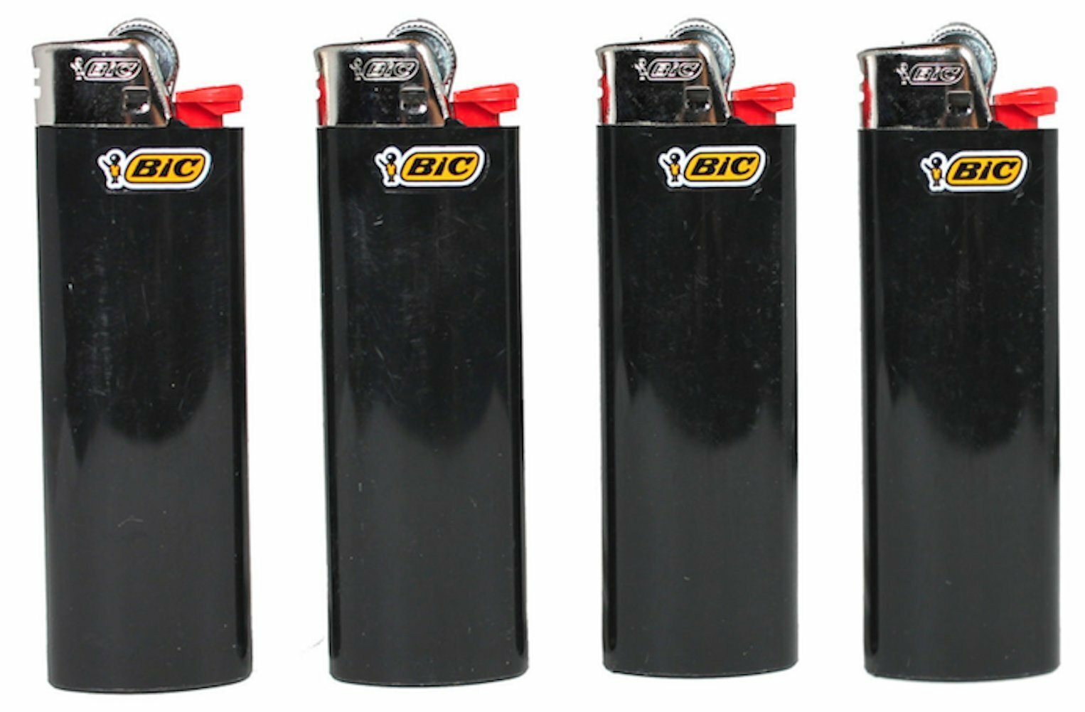 New Lot of 4 Bic Ebony Jet Black Full Size Lighters Regular Bic Size Lighters