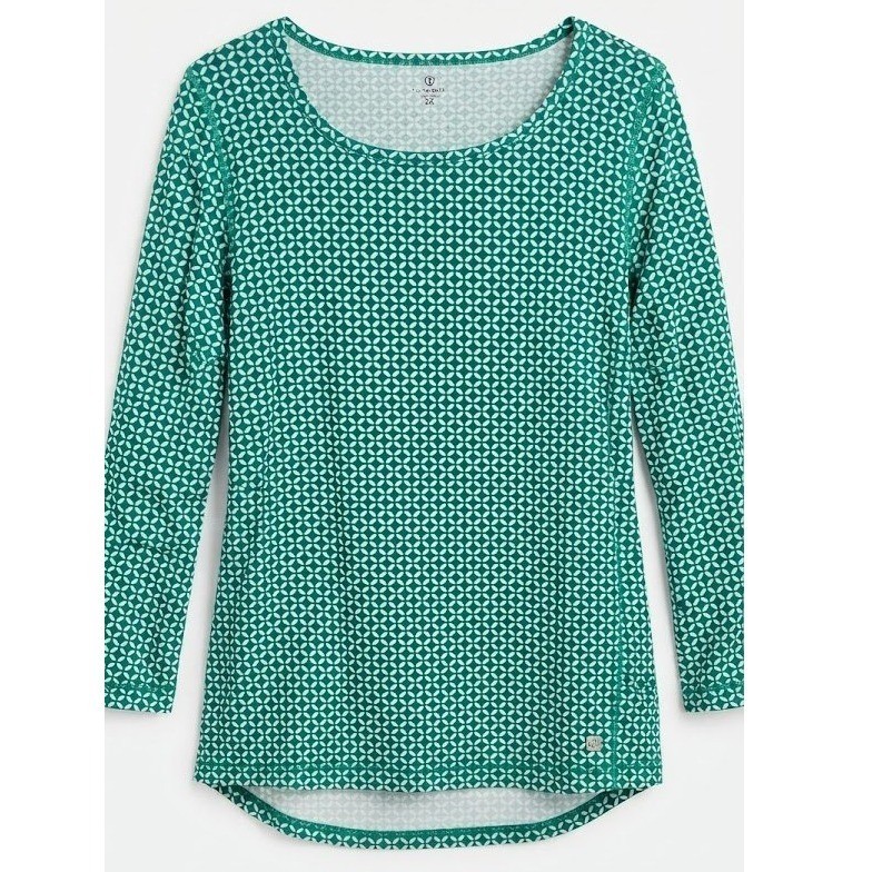 T by Talbots Womens 2X Green Blue Geometric Long Sleeve Scoop Neck Shirt