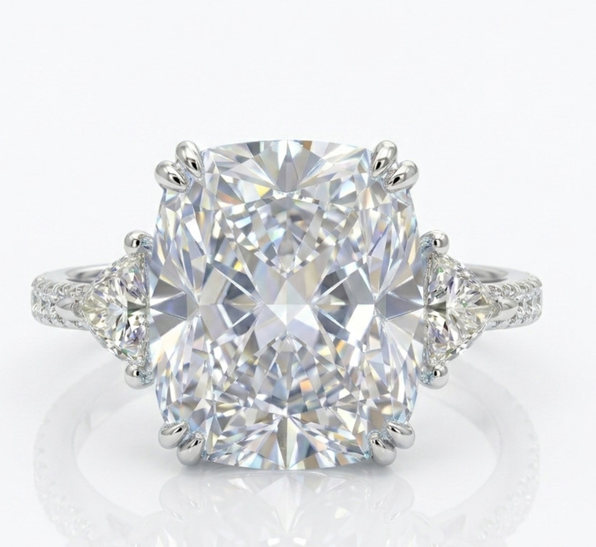 RARE Certified 8 Ct Cushion White Natural Diamond Ring VVS1 White Gold Finish