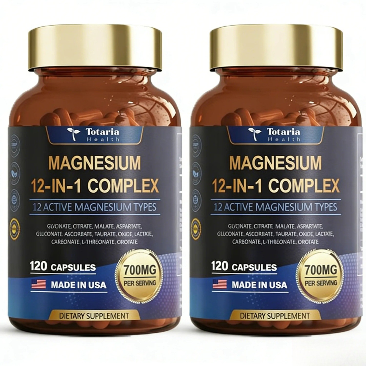 2-bottle Totaria Magnesium 12-in-1 Complex 700mg Premium.
