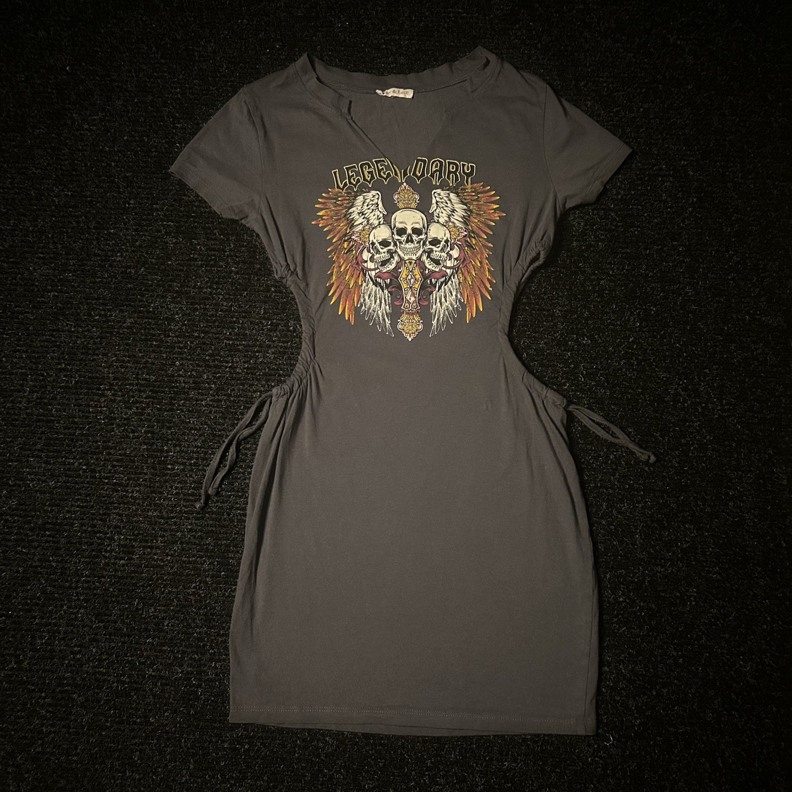 Ruby & Lace Y2K Skull Graphic Ruched Mini Dress Women’s Small NWOT