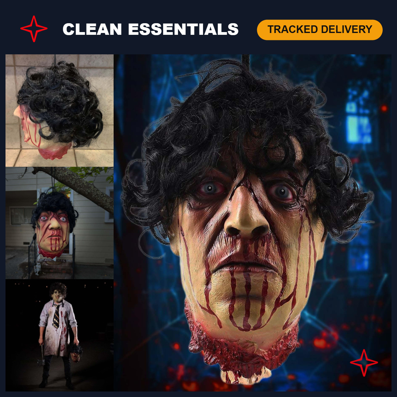 Realistic Life-Size Severed Zombie Head Prop - Scary Halloween Decoration for Ha