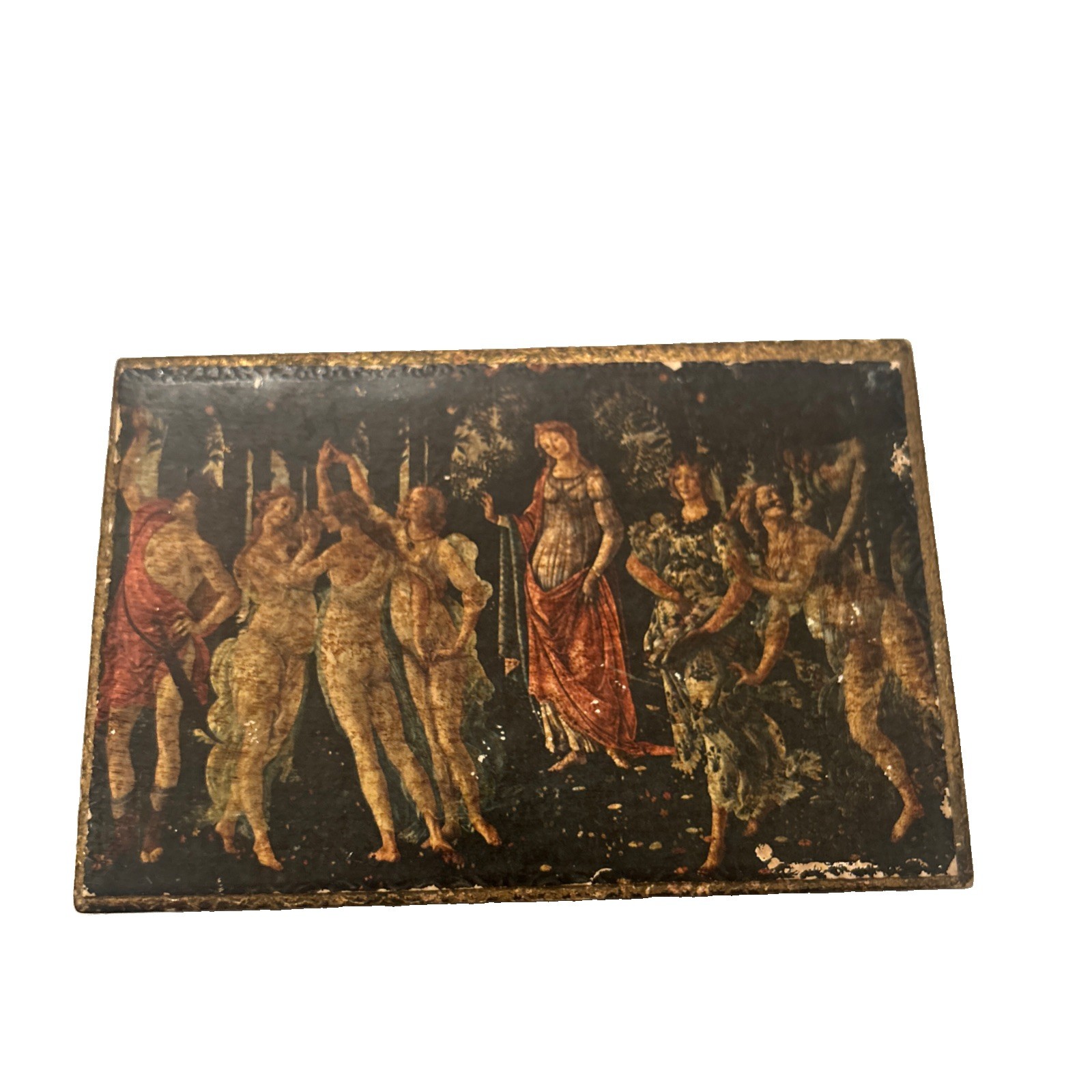 Vintage Italian Florentine Gilt Wood Box Botticelli Primavera Decorative Crafts