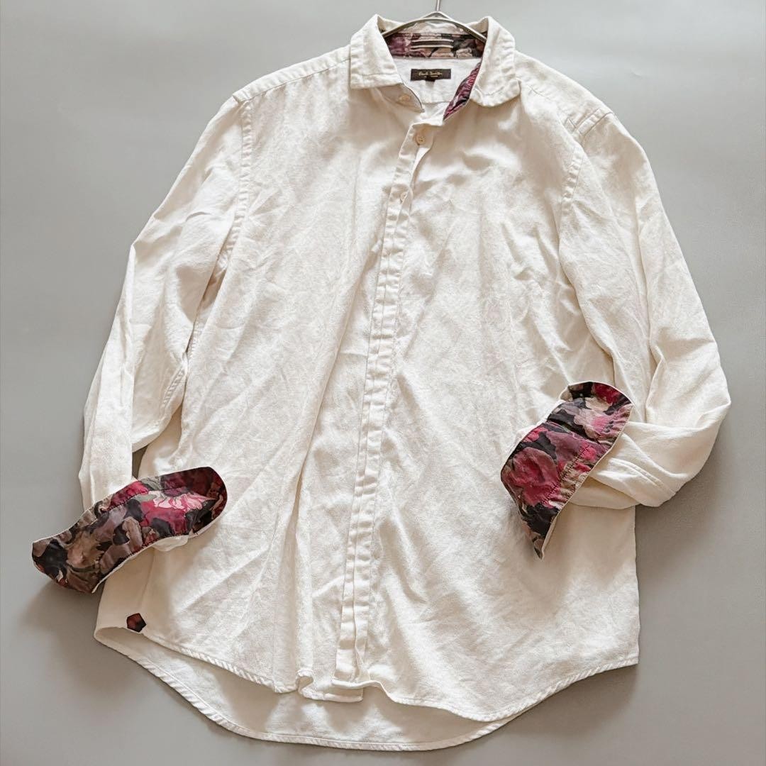 Paul Smith COLLECTION Off White Floral Jacquard Cotton Shirt Print Cuffs Mens M