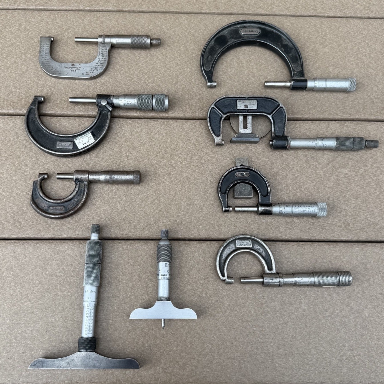 VTG LOT 9 MACHINIST TOOLS OUTSIDE & DEPTH MICROMETERS STARRETT MITUTOYO LUFKIN