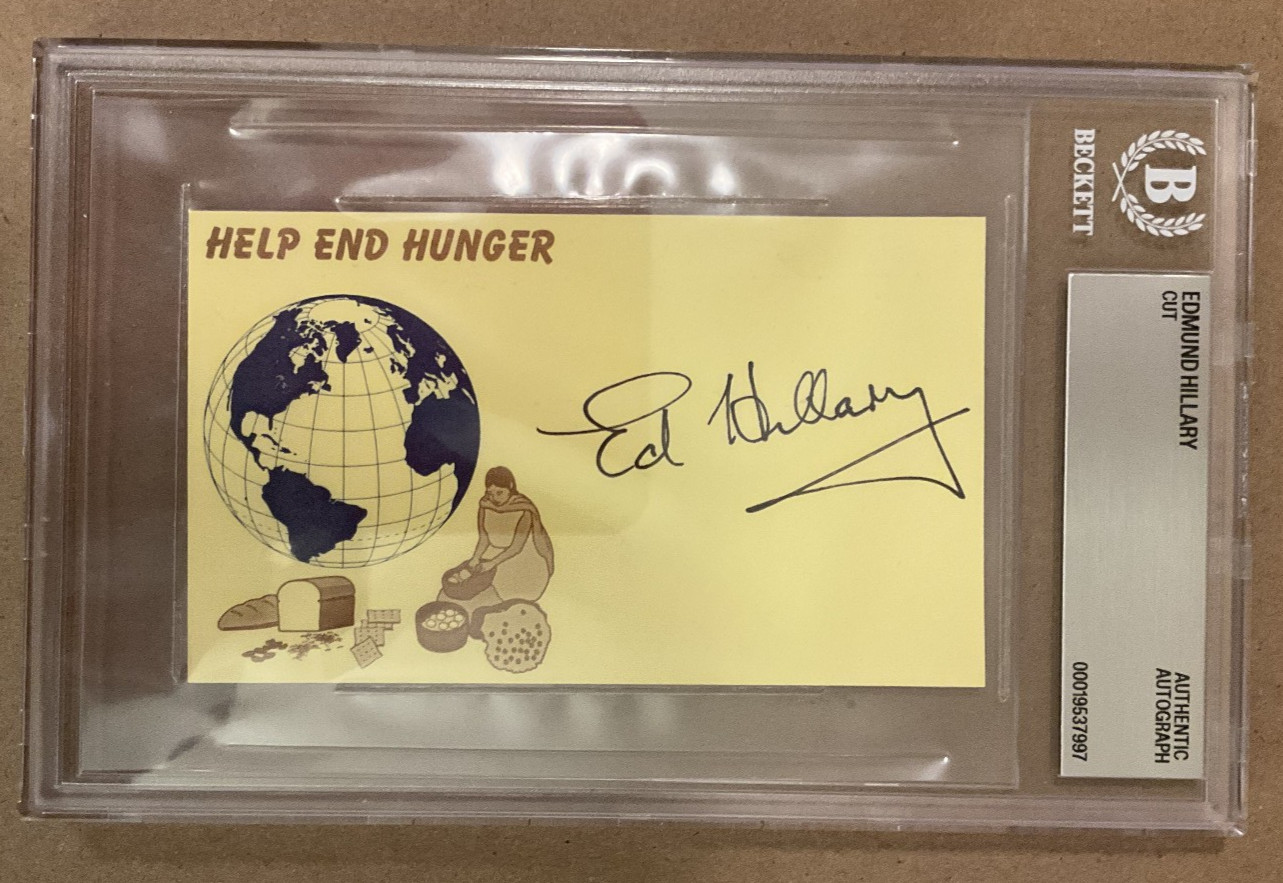 Sir Edmund Hillary Everest World Hunger Signed Cut/Card Beckett