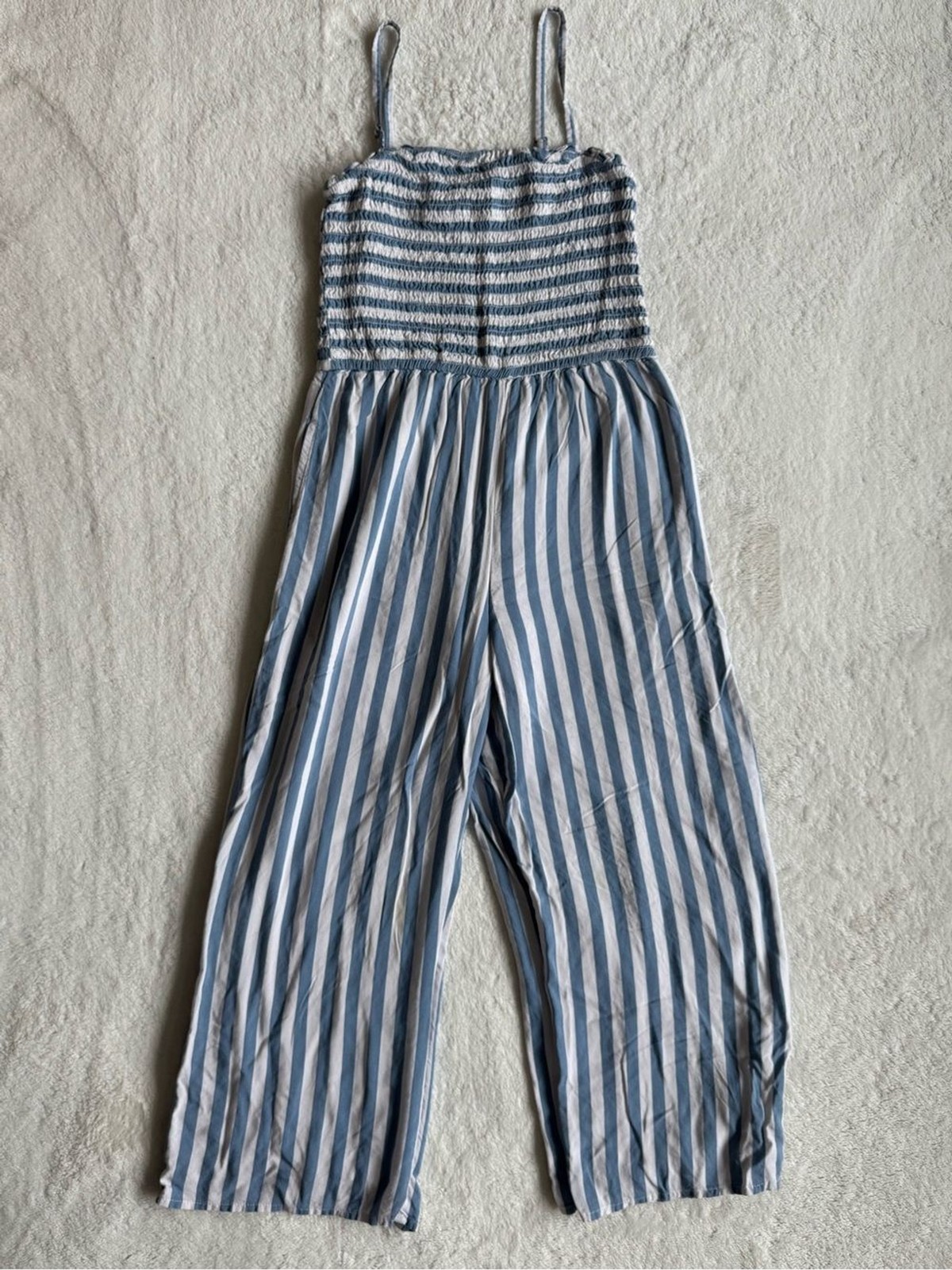 Abercrombie Kids Blue & White Striped Smocked Wide-Leg Romper 13/14