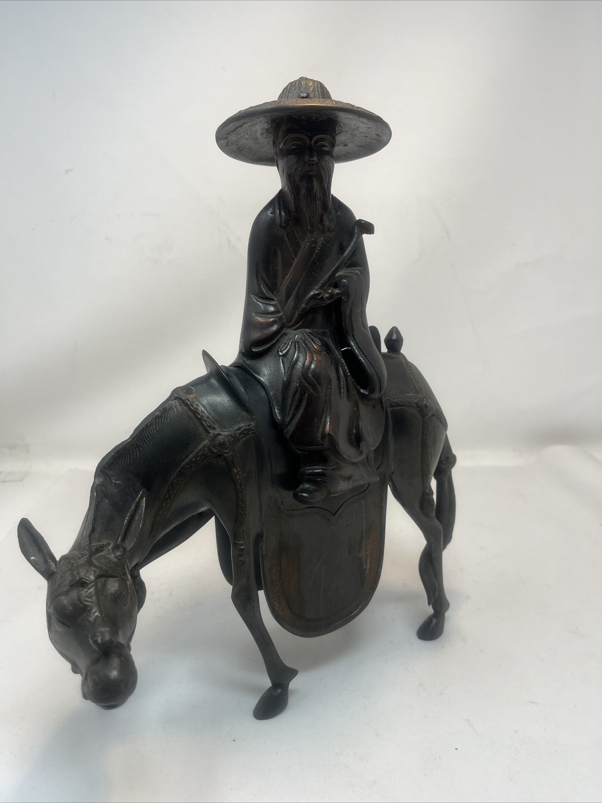 Brass Antique Japanese Statue of a Man on a Donkey Circa 1900