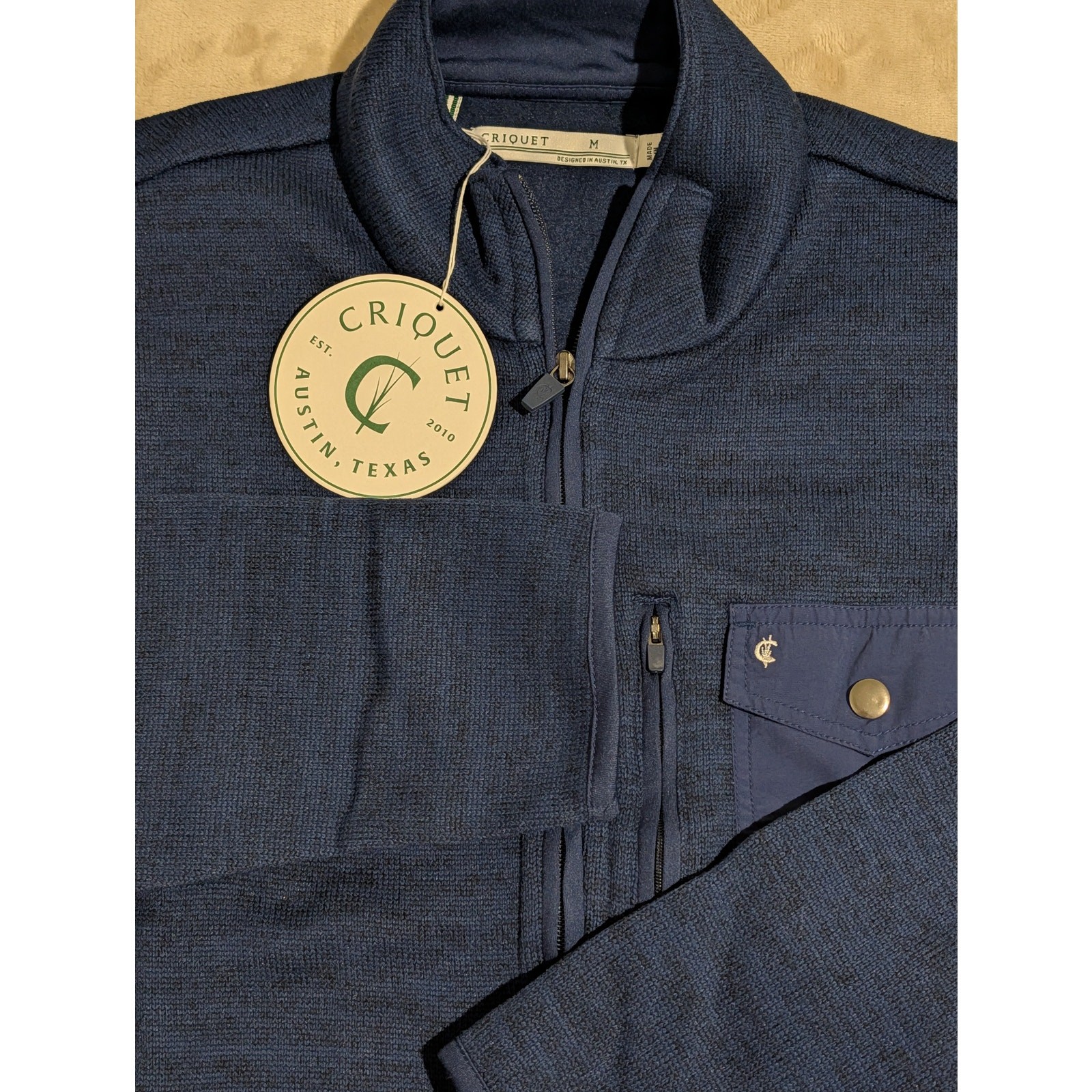 Criquet Shirts Austin Texas Full Zip Range Jacket Mens Medium Blue Waffle Fleece
