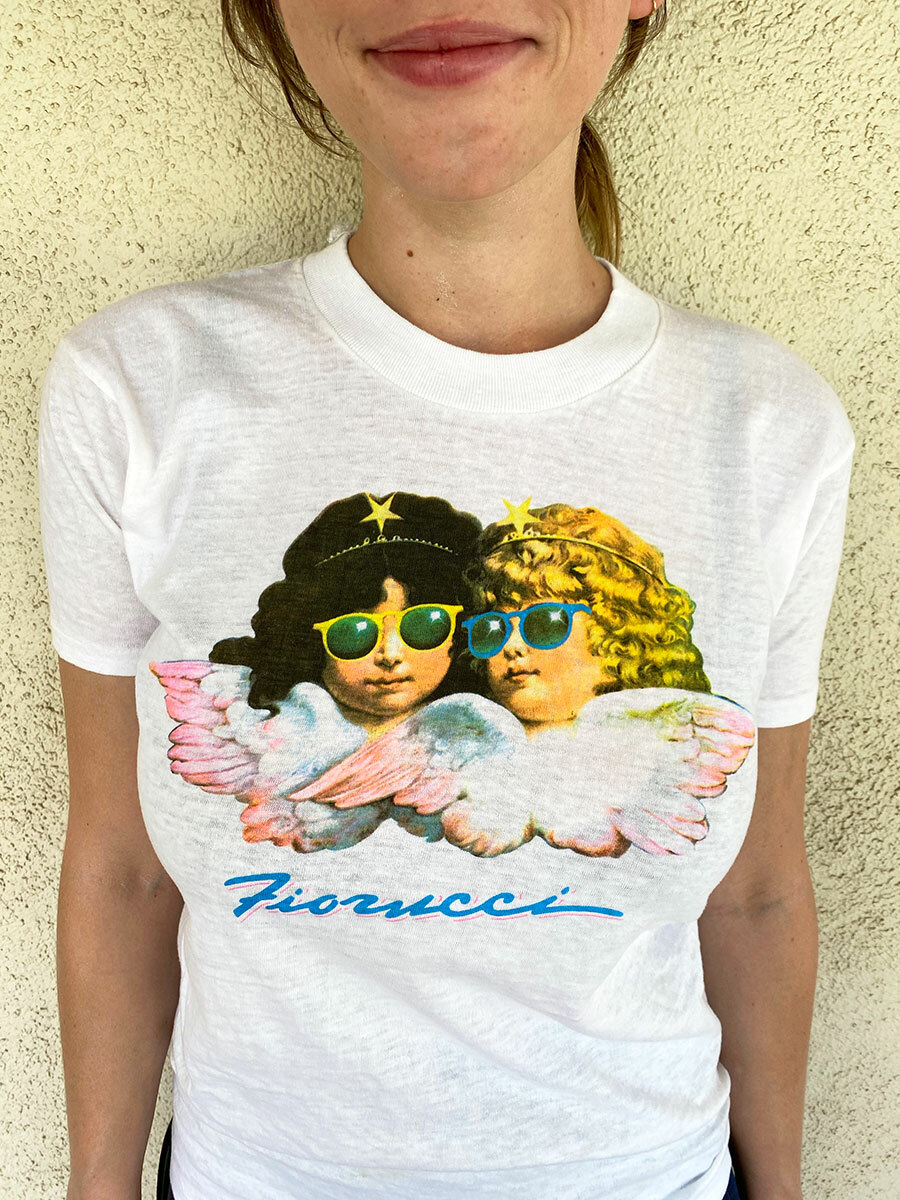 FIORUCCI VINTAGE 1980's ANGELS SHIRT -White, NEW OLD STOCK SIZE SMALL