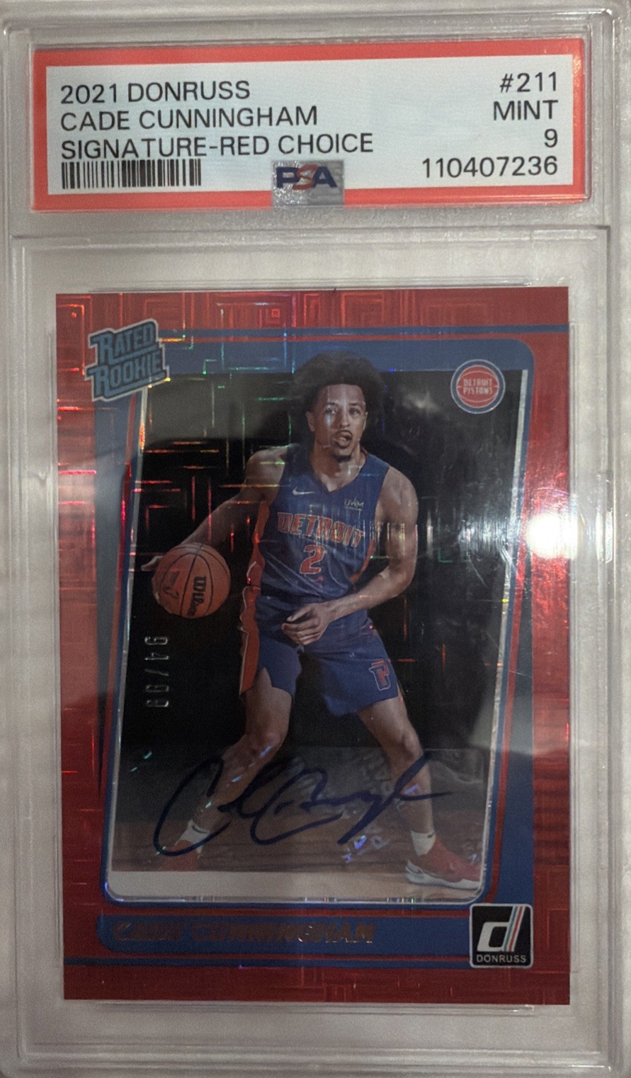 2021 Panini Donruss - Rated Rookie Cade Cunningham #211 Red Choice Signature/99