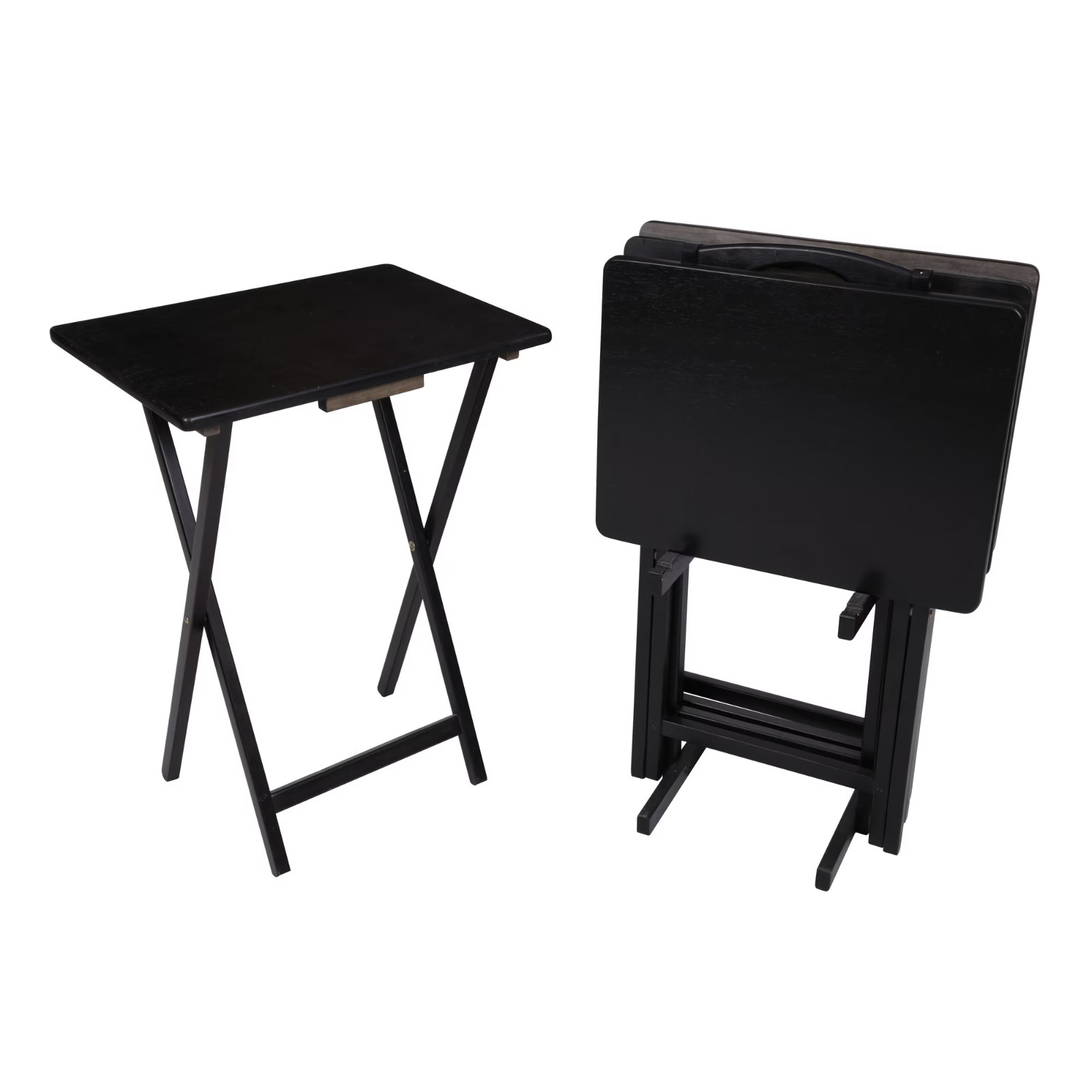 Mainstays 4-Piece Black Rubberwood Indoor Folding TV Tray Table Set with Storage Mainstays 4-Piece Black Rubberwood Indoor Folding TV Tray Table Set with Storage