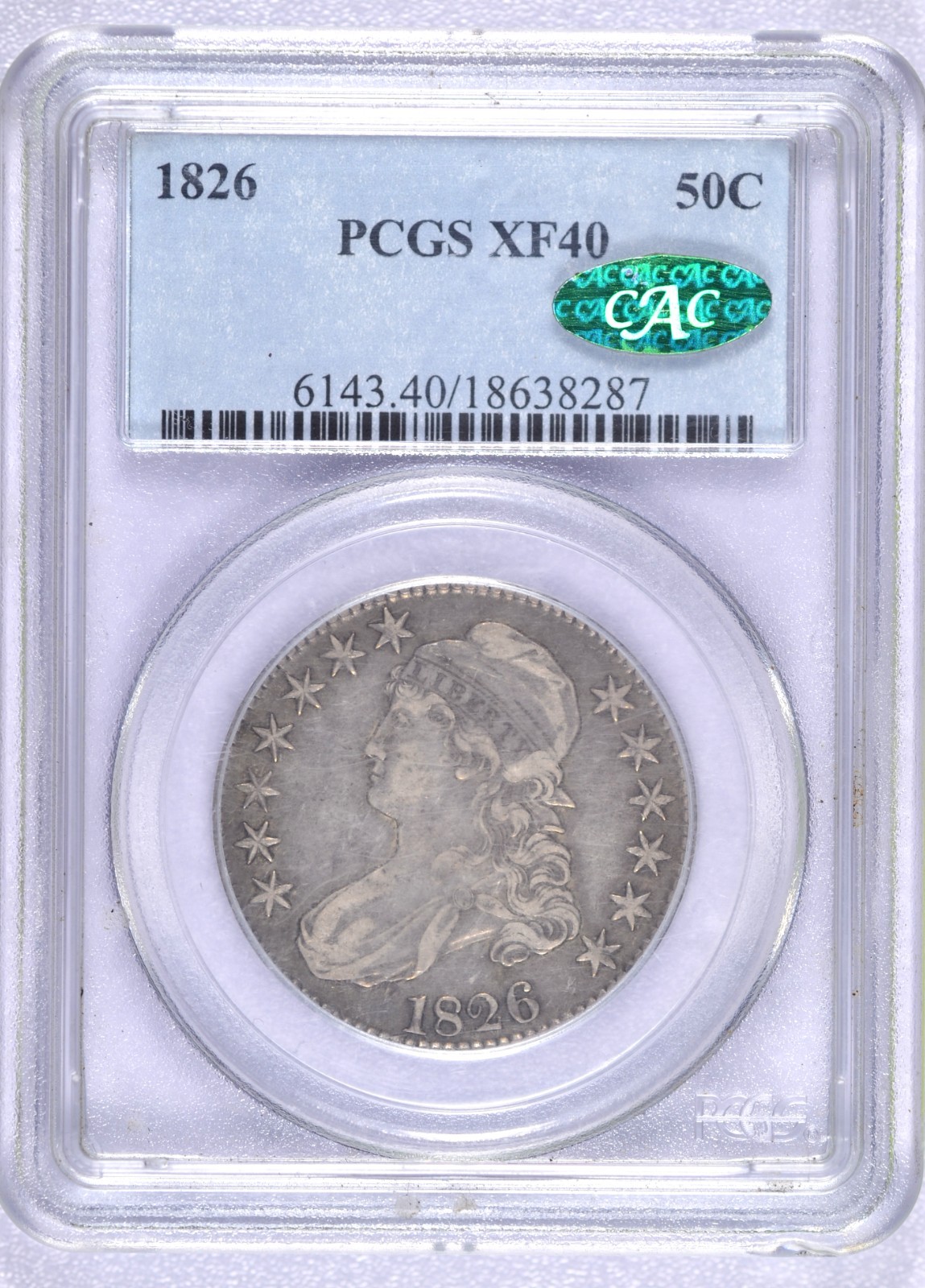 1826 CAPPED BUST HALF DOLLAR PCGS XF40 CAC CHOICE ORIGINAL COIN