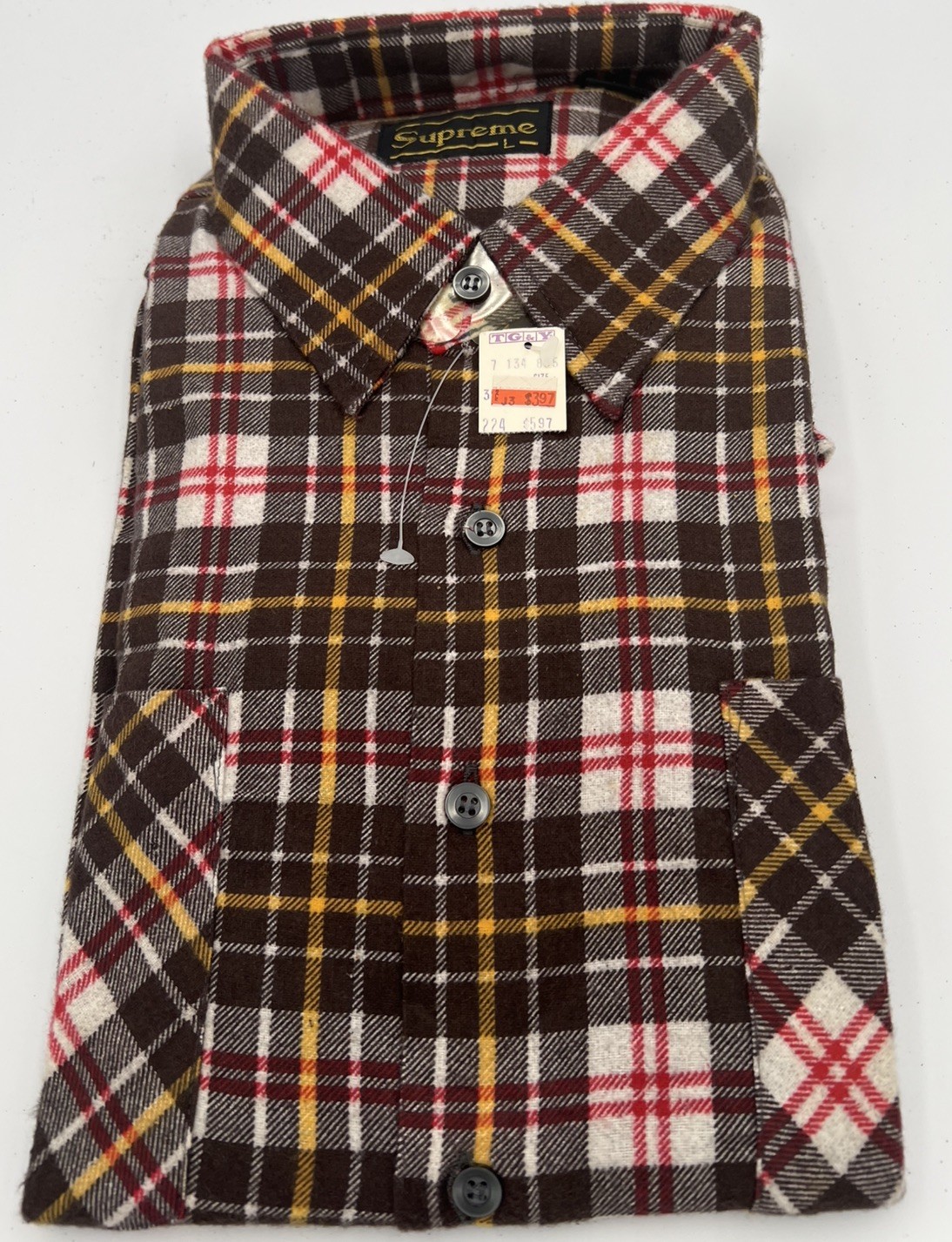 Vintage 80s TG&Y Supreme Mens Flannel Shirt Large Plaid NWT Deadstock Cotton