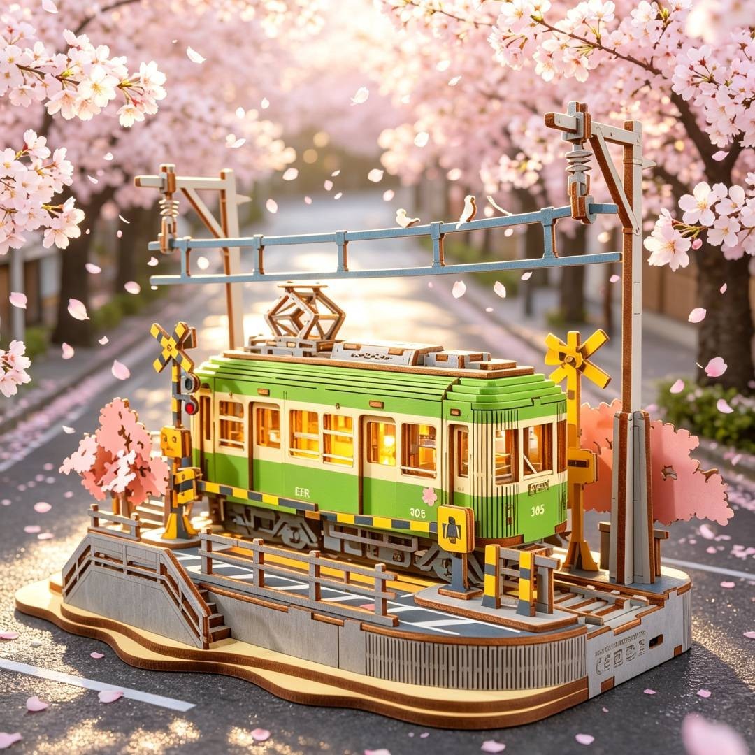 Rolife Sakura Journey Tram Car 3D Wooden Puzzle Model Toys Teens Adult Xmas Gift Rolife Sakura Journey Tram Car 3D Wooden Puzzle Model Toys Teens Adult Xmas Gift