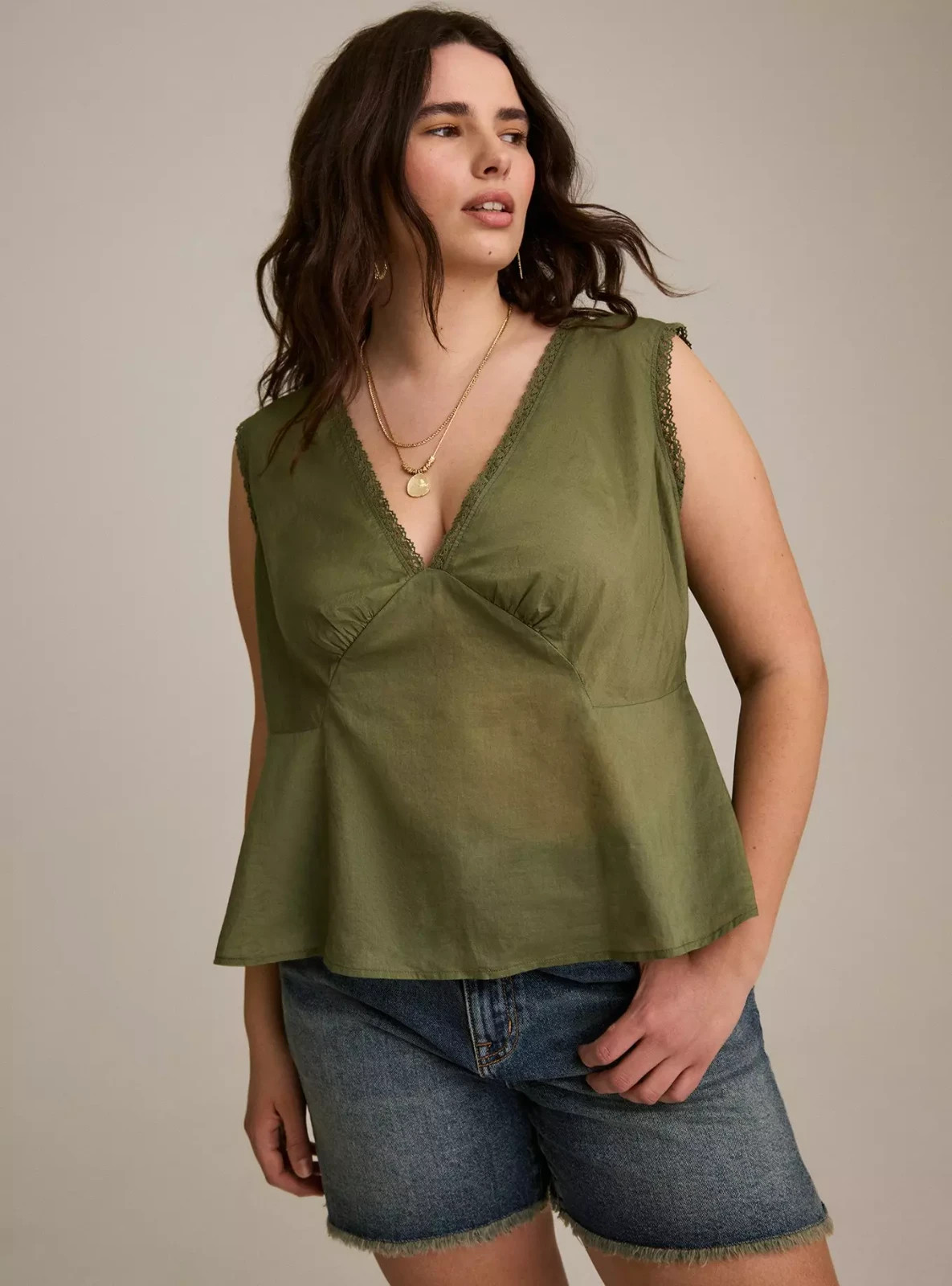 Torrid Plus Size 2X Festi Cotton Tank Tie-Back Top Sheer V-Neck Olivine NWT Torrid Plus Size 2X Festi Cotton Tank Tie-Back Top Sheer V-Neck Olivine NWT