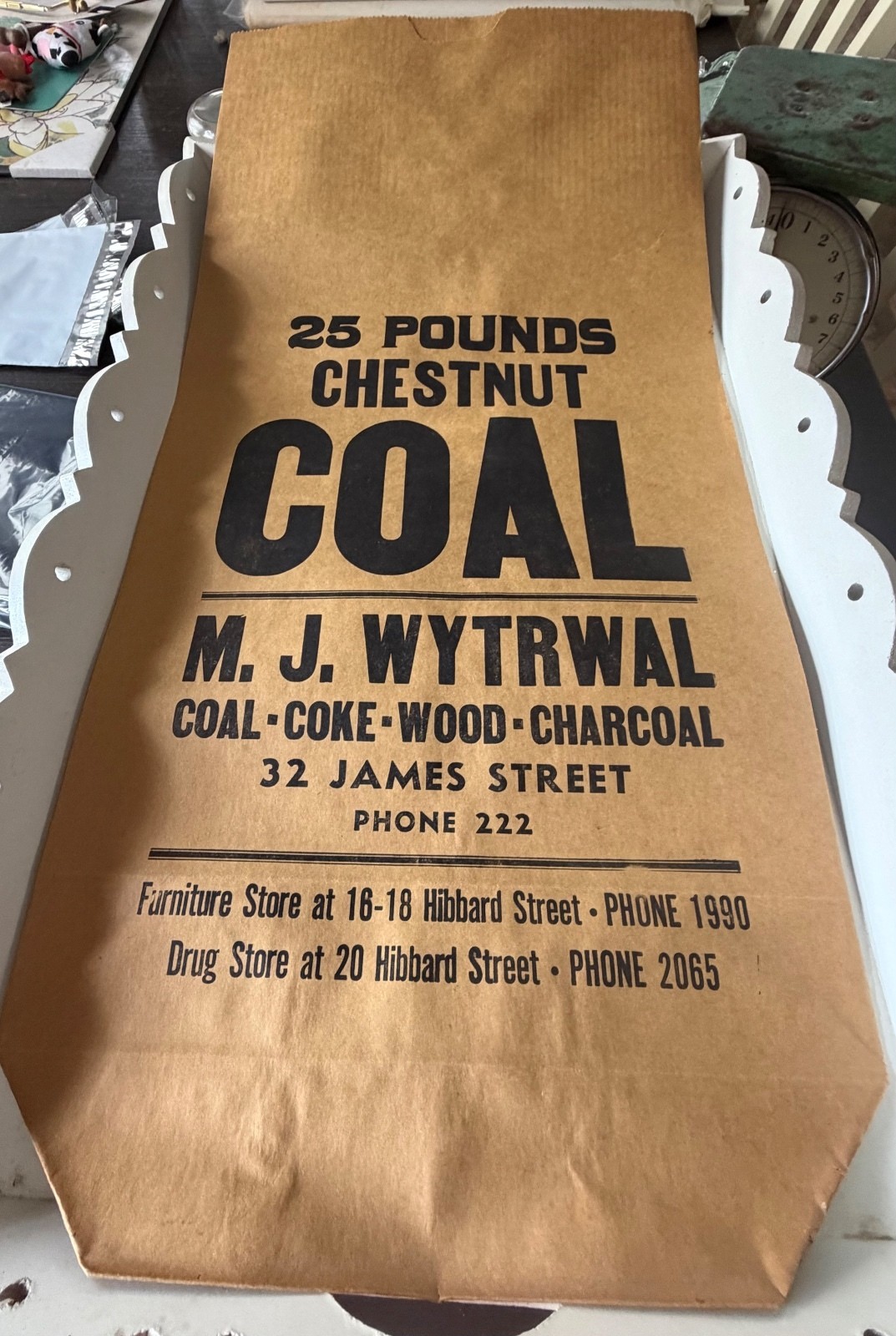 Vintage 1930s–50s M.J. Wytrwal Coal Bag Amsterdam NY Reid Hill Advertising