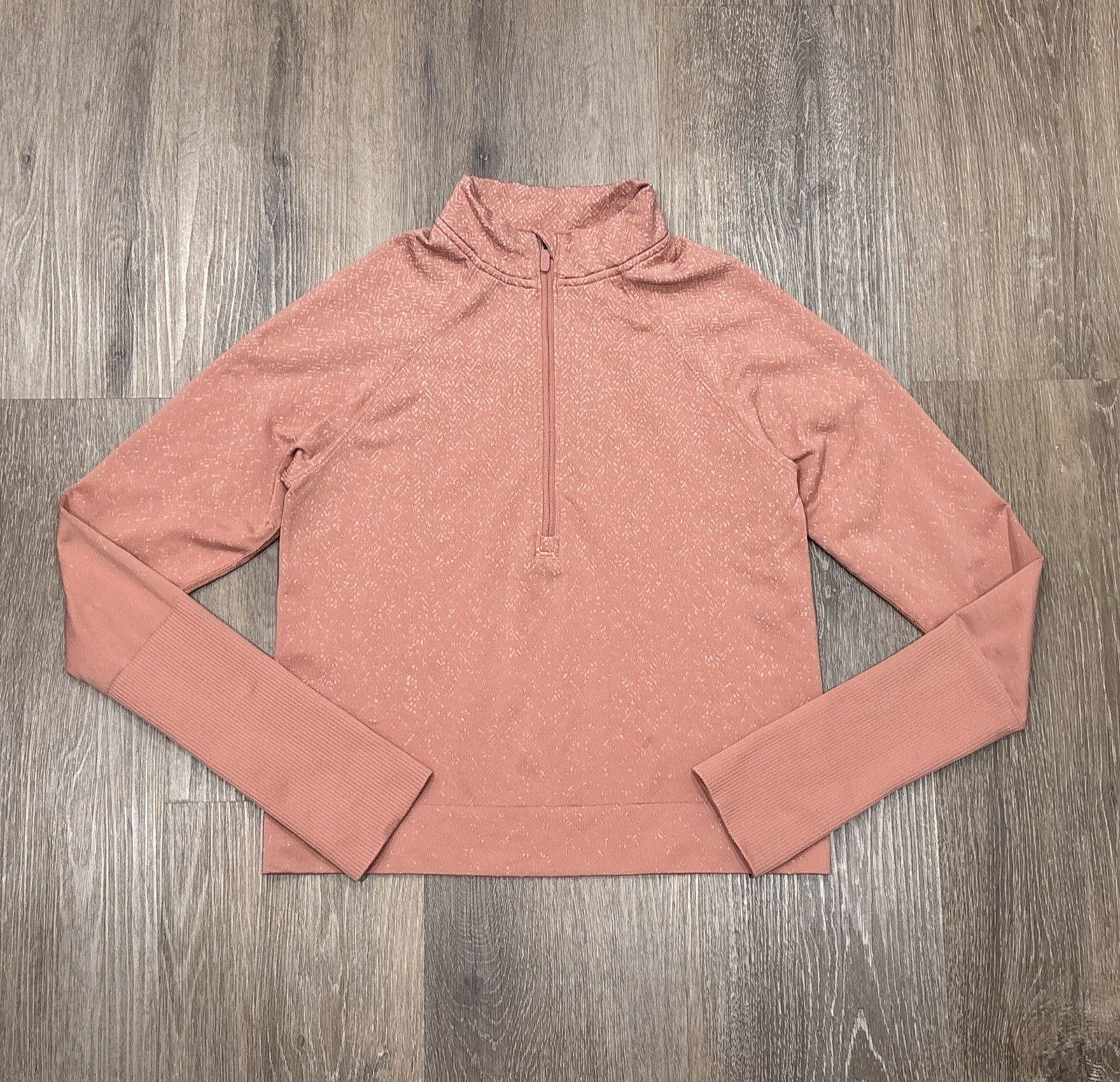 Lululemon Top Womens 6 Rest Less Half Zip Pullover Cropped Herringbone Pink Run