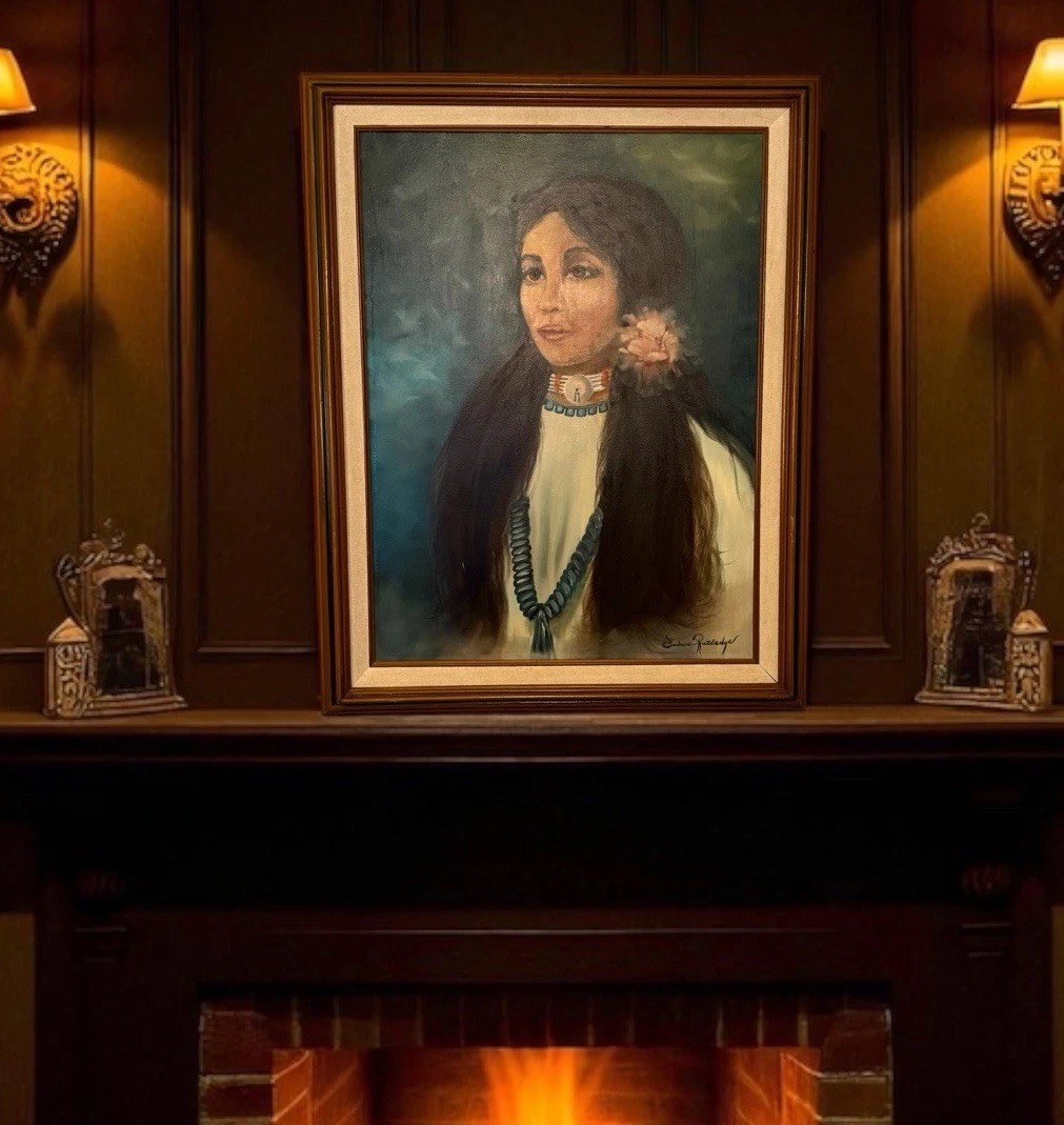 Vtg Native American Woman Realistic Portrait Oil Painting On Canvas 28x21.5 Vtg Native American Woman Realistic Portrait Oil Painting On Canvas 28x21.5