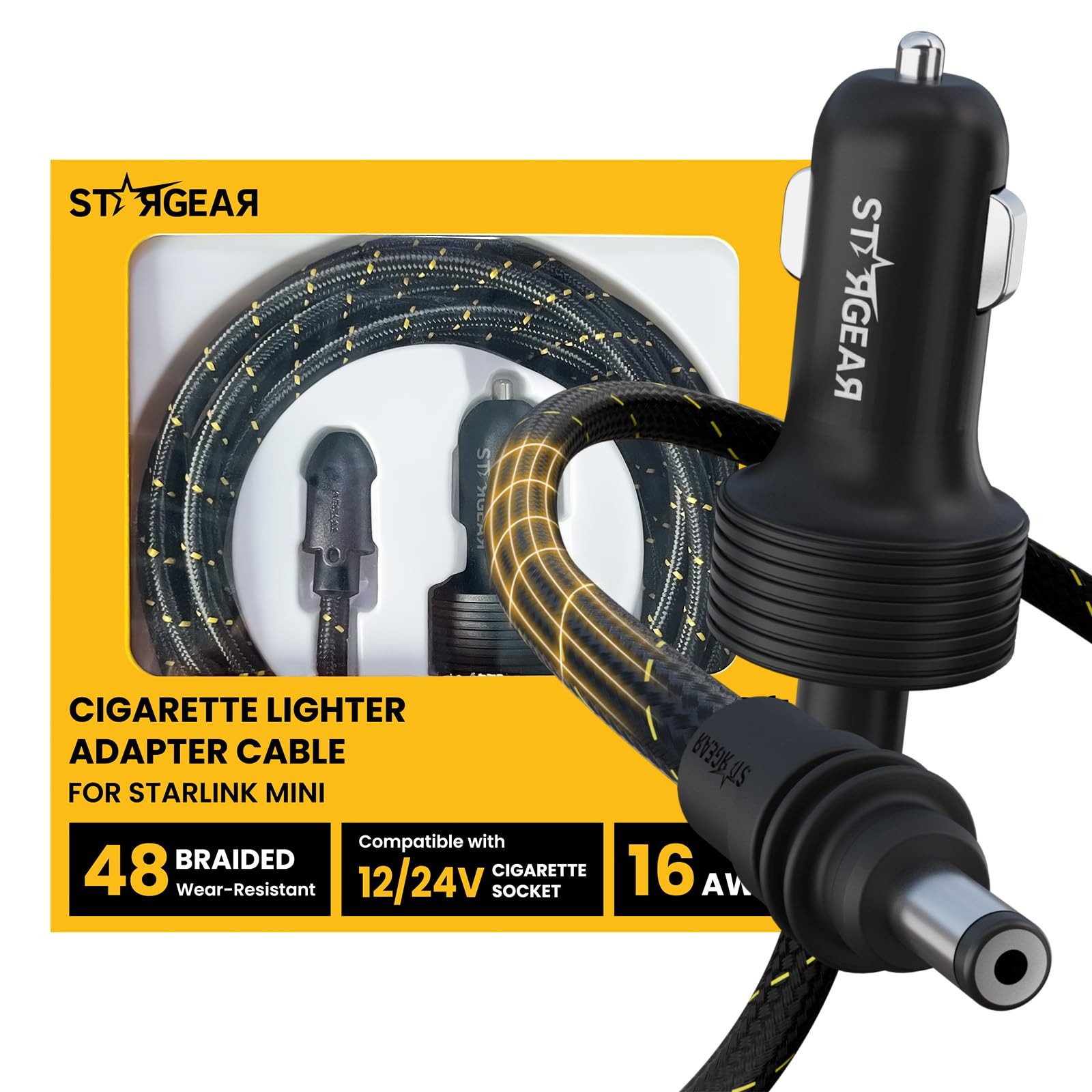 Starlink Mini 12V Power Cable Braided 16.4FT Car Adapter SG-DYQ DC STARGEAR