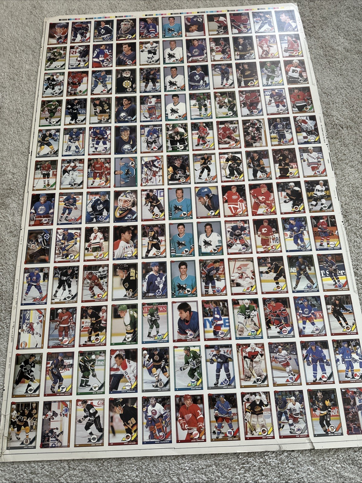 1991 92 Topps Hockey Uncut Sheet with Rookie Cards Vintage