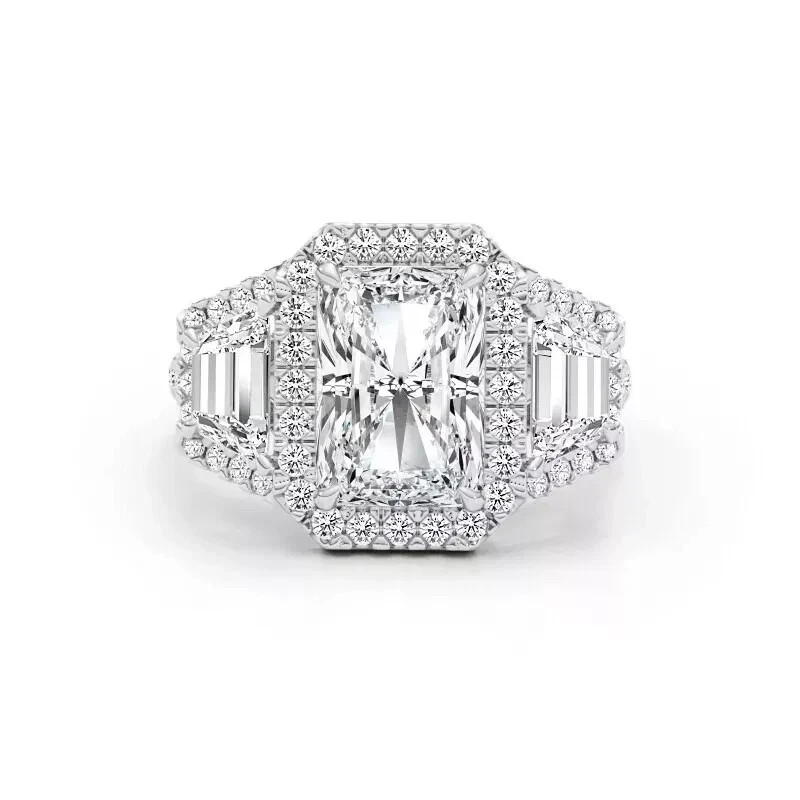 IGI 4 CT Radiant F/VS1 Lab Grown Diamond Women Wedding Gift Ring 14K White Gold