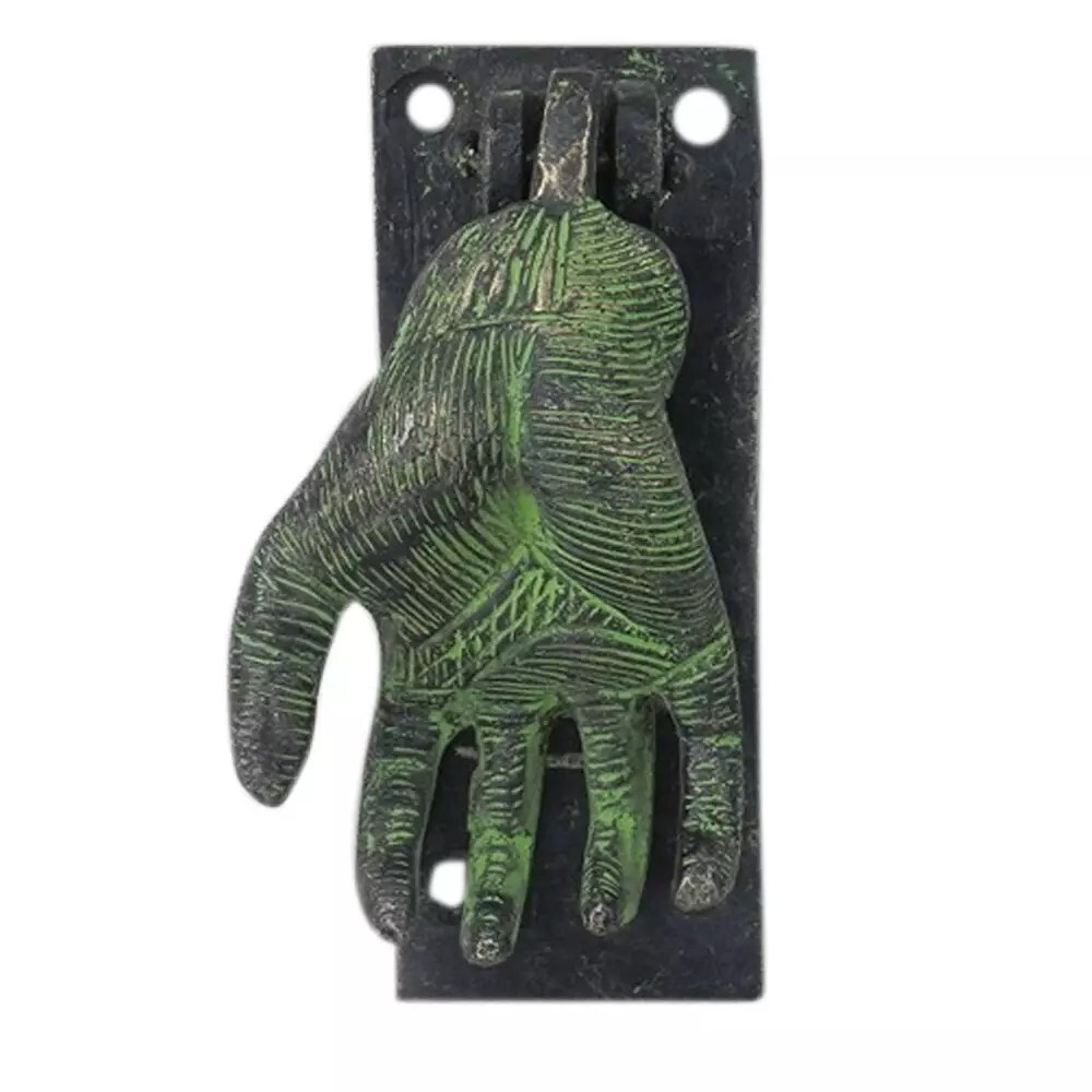 Antique Look Brass Hand Shape Patina Door Knocker Door Bell Home Decor