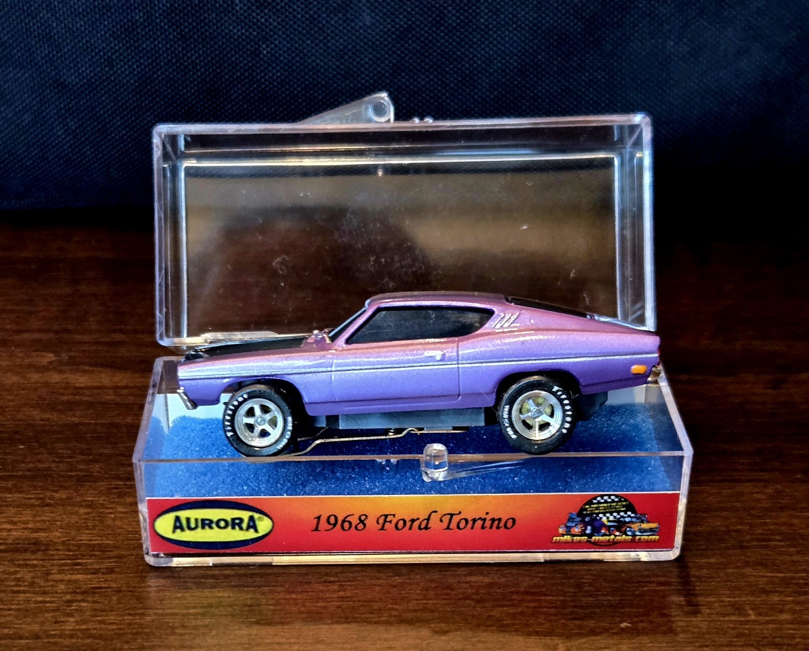 Custom painted \'68 Ford Torino HO Slot Car by Mikes Metals Purple w/ Black hood. Custom painted \'68 Ford Torino HO Slot Car by Mikes Metals Purple w/ Black hood.