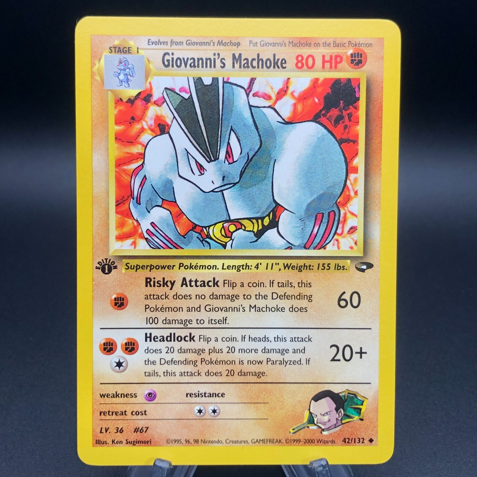 Pokemon Giovanni\'s Machoke 42/132 - 1st Edition Gym Challenge NM 2000 WotC