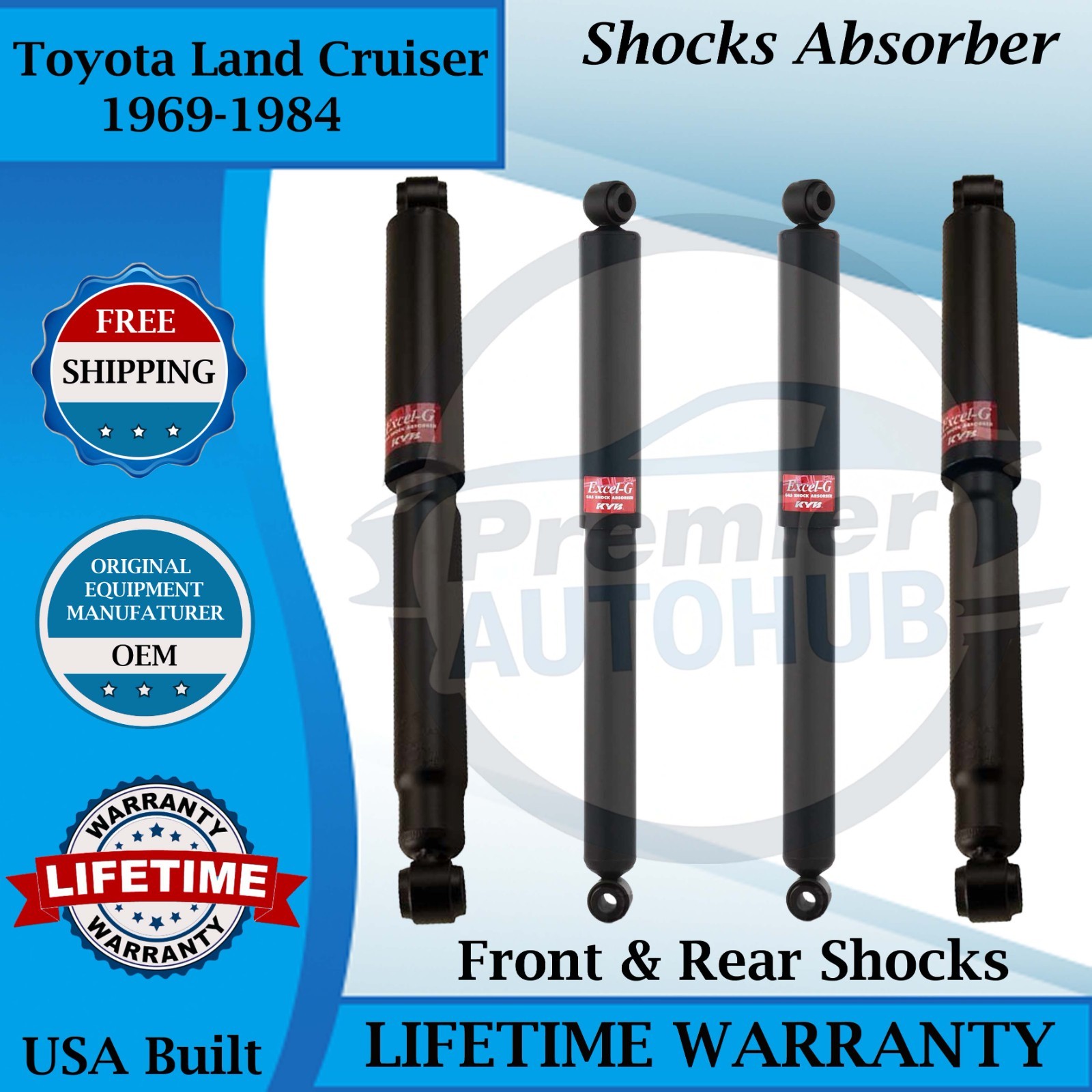 KYB OEM Front & Rear Shocks 1969-1984 Toyota Land Cruiser 9 Yr Warranty