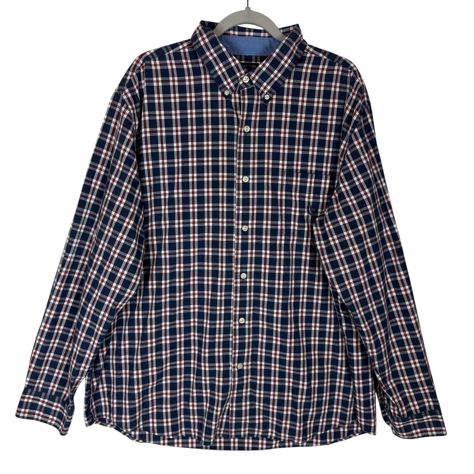 Chaps Shirt Mens 2XL Blue Red Plaid Cotton Easy Care Long Sleeve Button-Down